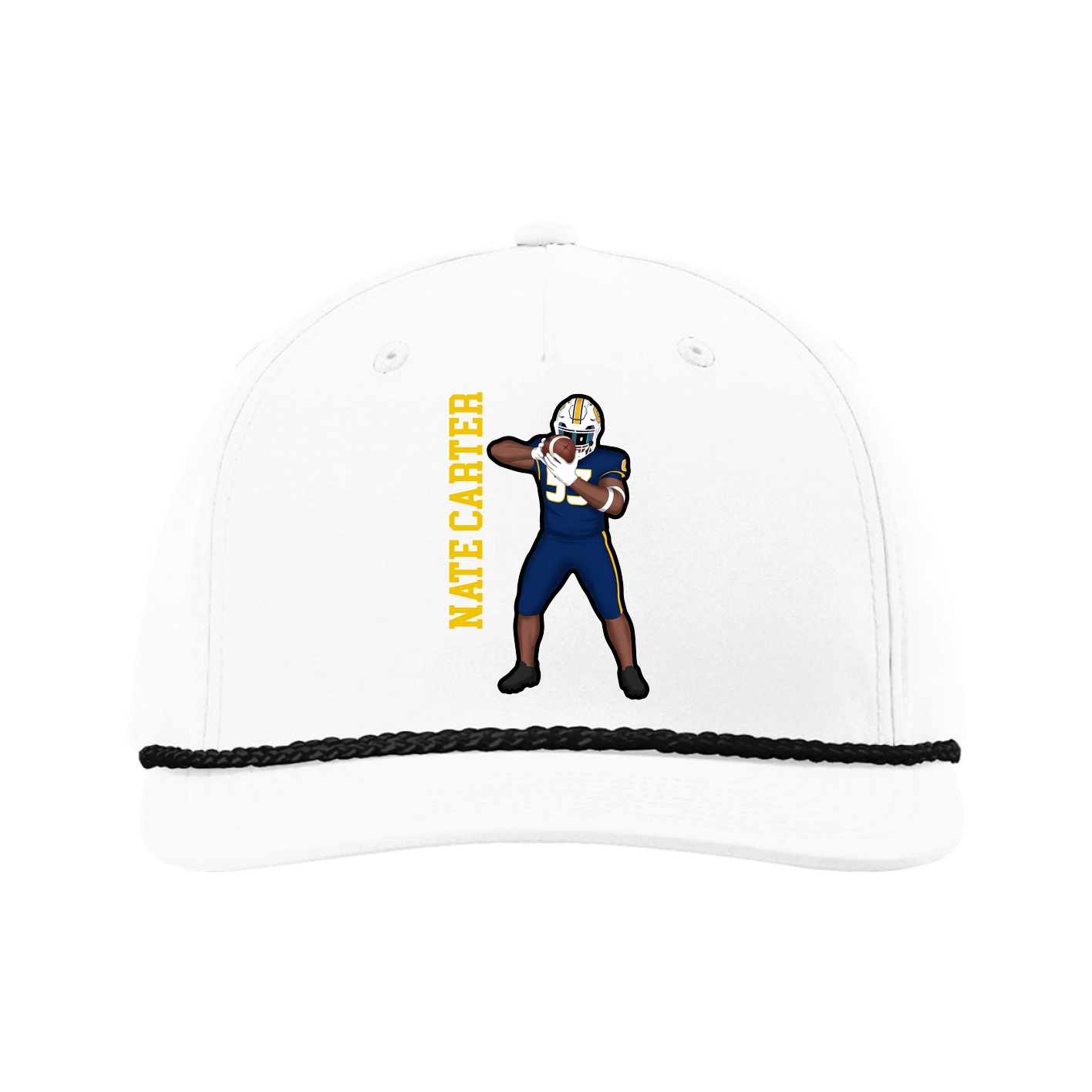 Five-Panel Classic Rope Cap — Name Vertical in White