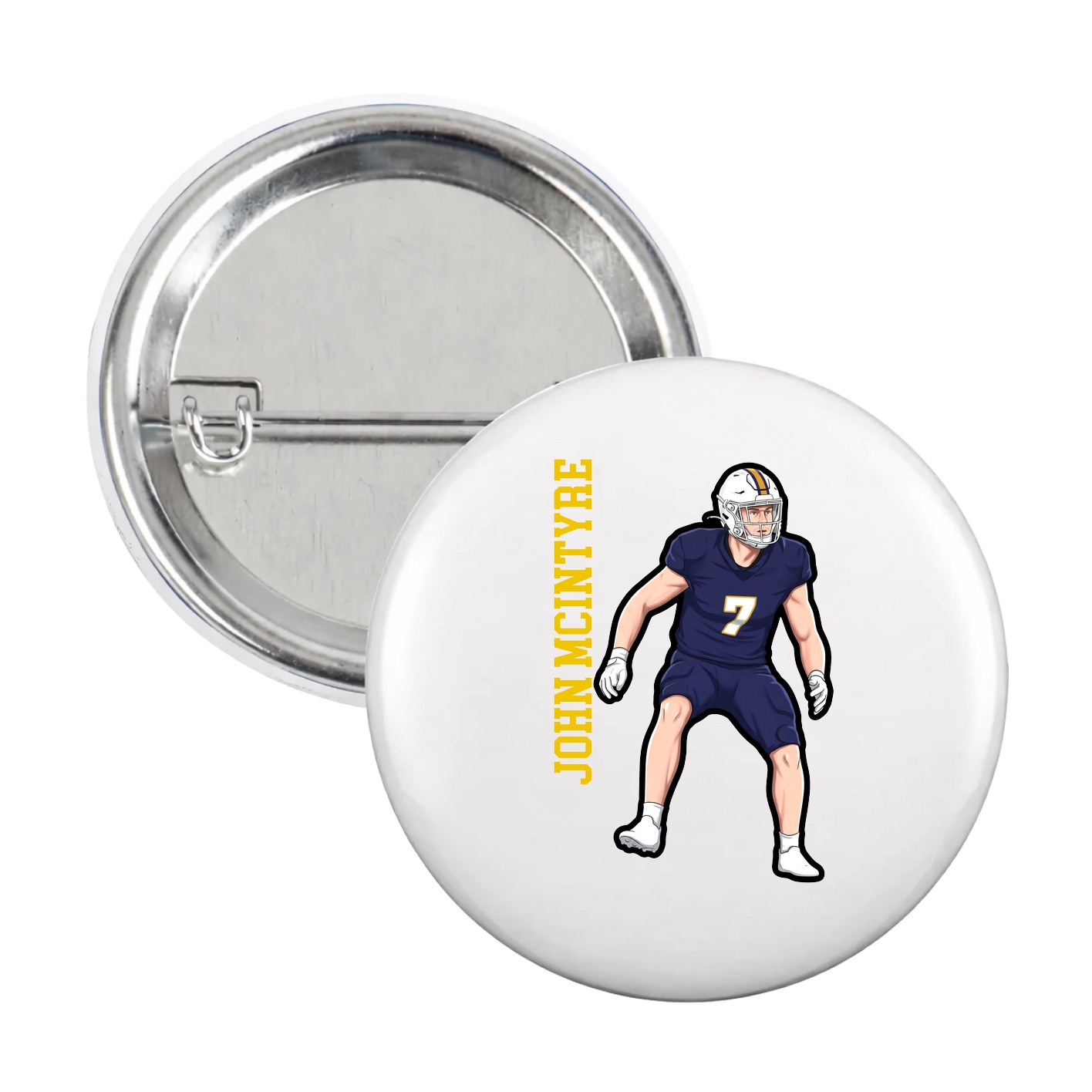 Game Day Button — Name Vertical in White
