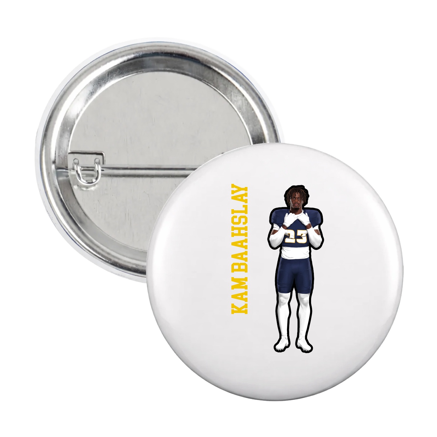 Game Day Button — Name Vertical in White