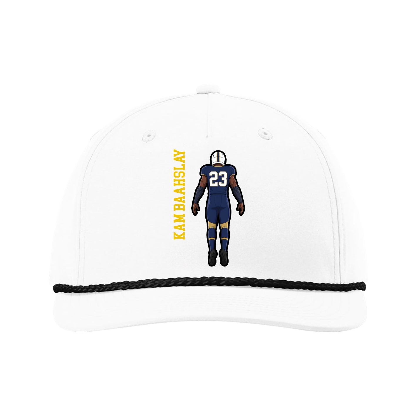 Five-Panel Classic Rope Cap — Name Vertical in White