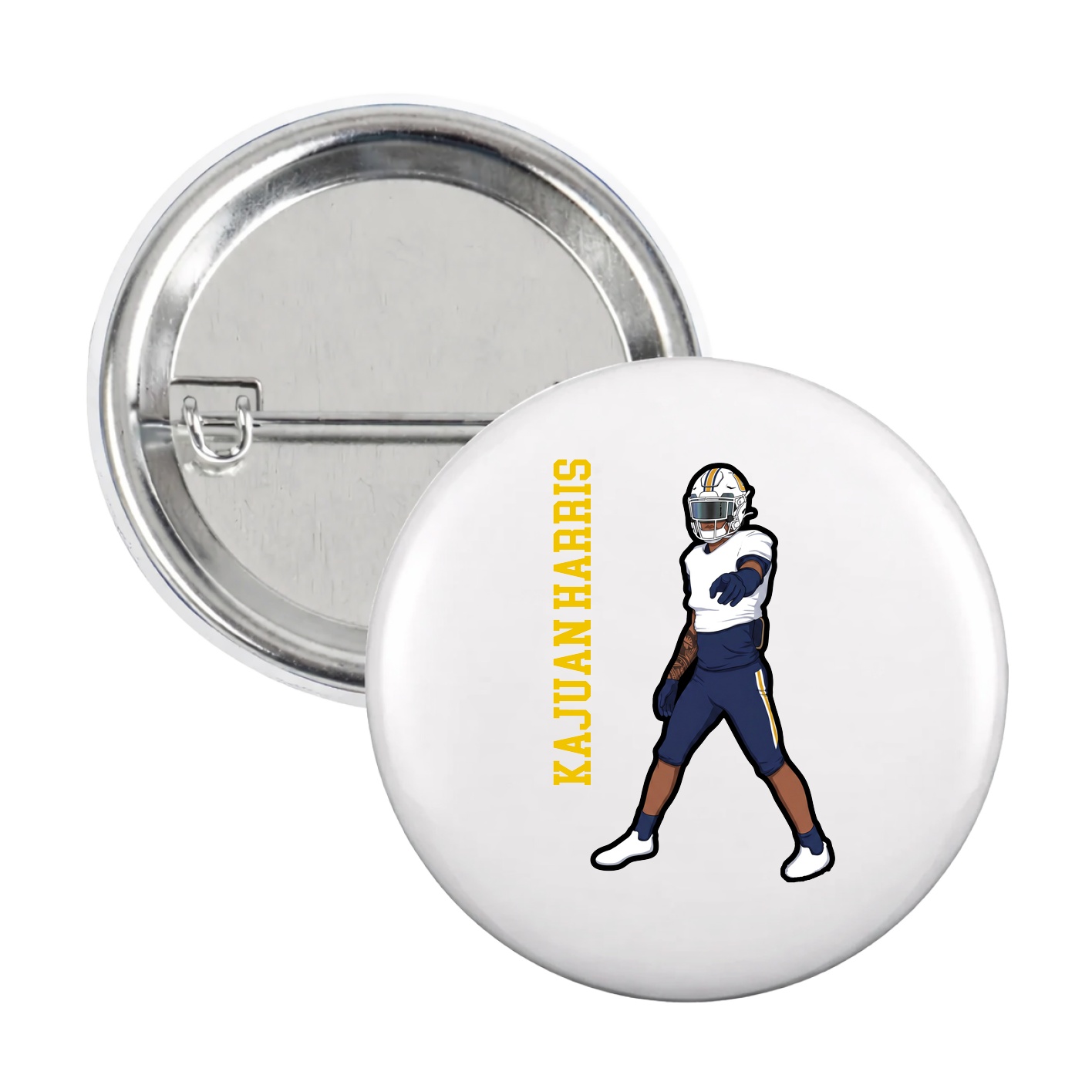 Game Day Button — Name Vertical in White