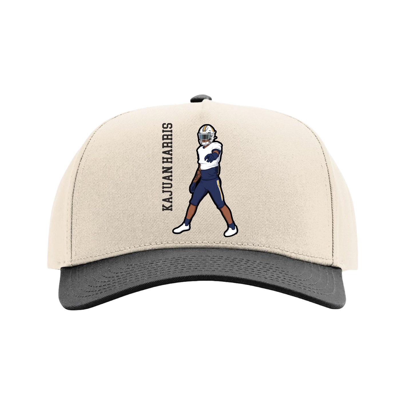 Full Fabric Five-Panel Champ Cap — Name Vertical in Cream/Black