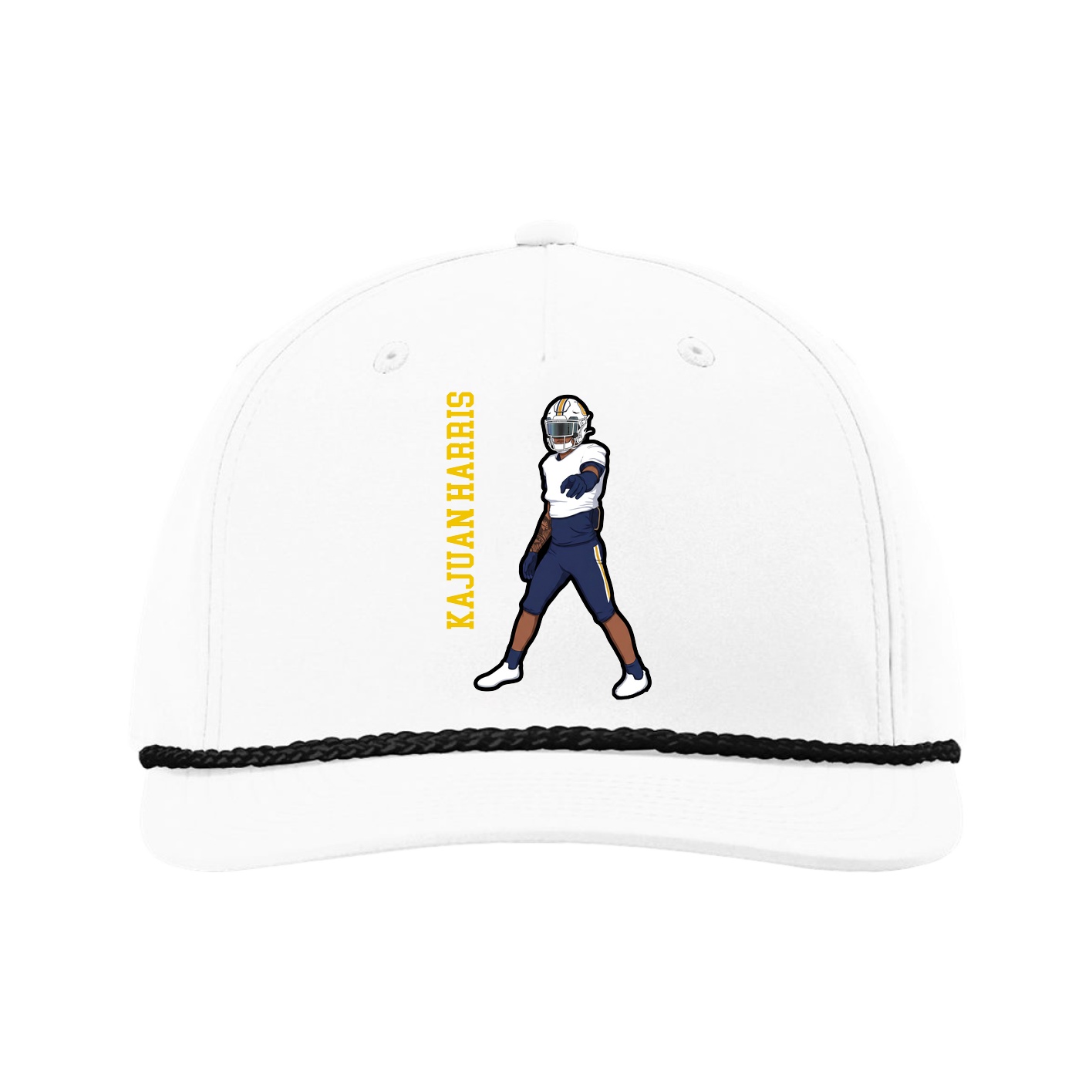 Five-Panel Classic Rope Cap — Name Vertical in White