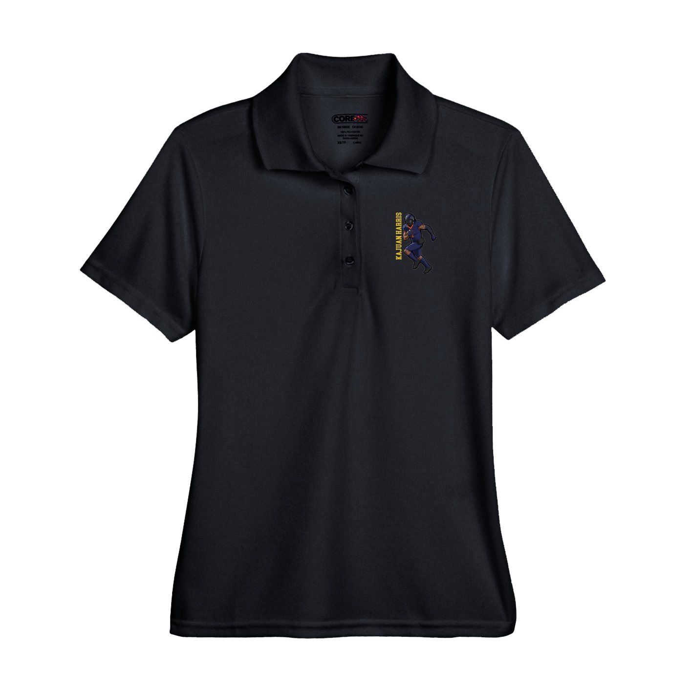 Performance Polo — Name Vertical in Black