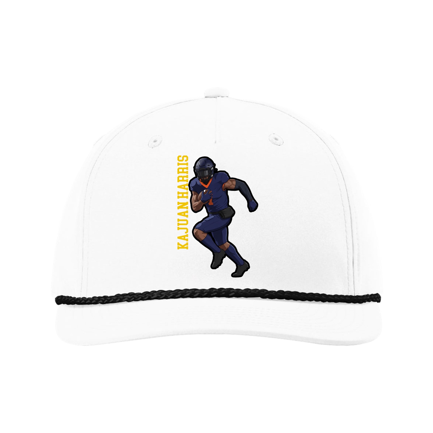 Five-Panel Classic Rope Cap — Name Vertical in White