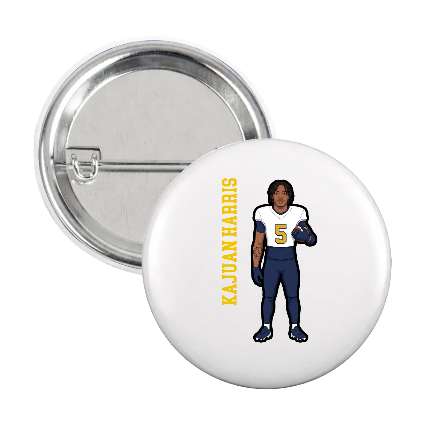 Game Day Button — Name Vertical in White