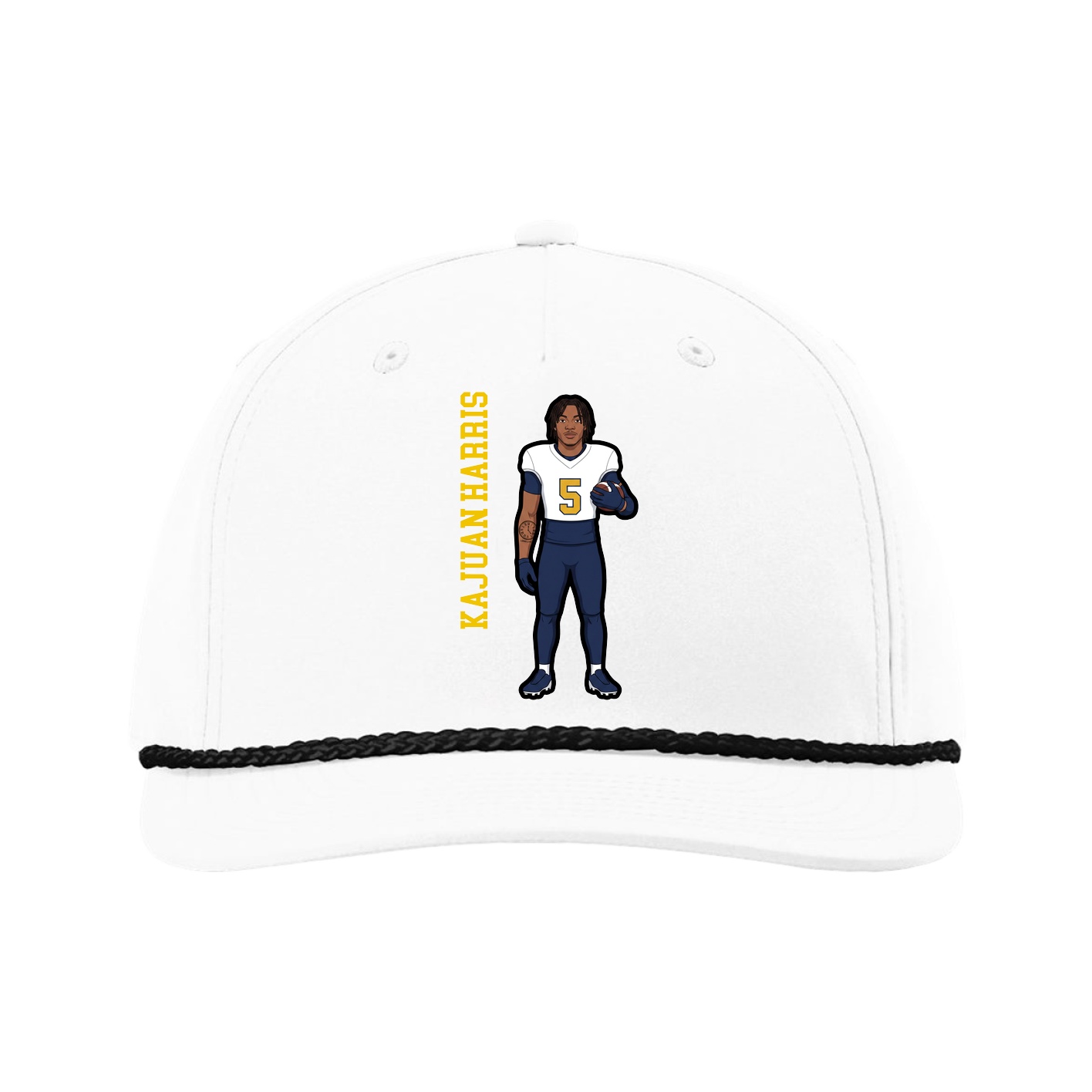 Five-Panel Classic Rope Cap — Name Vertical in White
