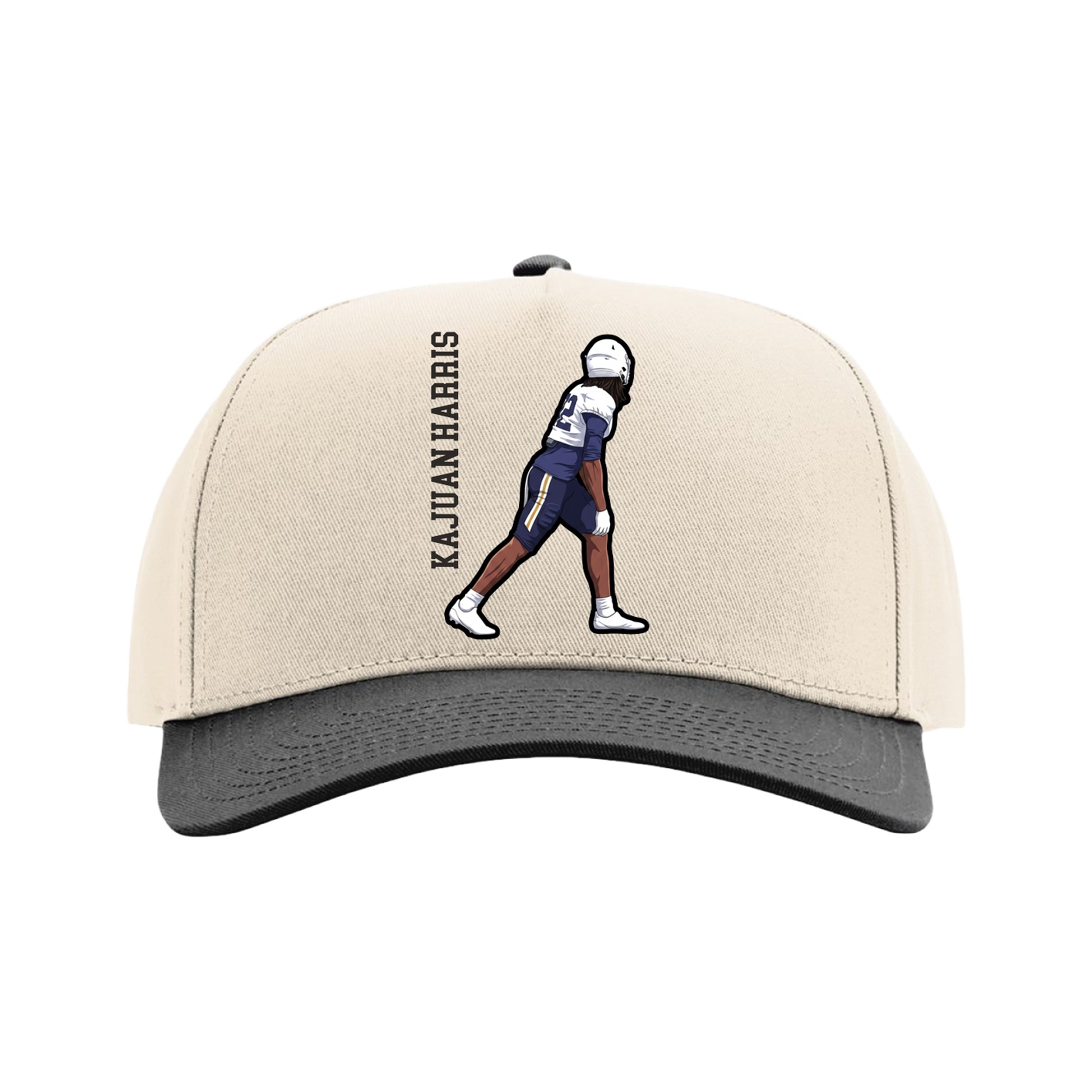 Full Fabric Five-Panel Champ Cap — Name Vertical in Cream/Black