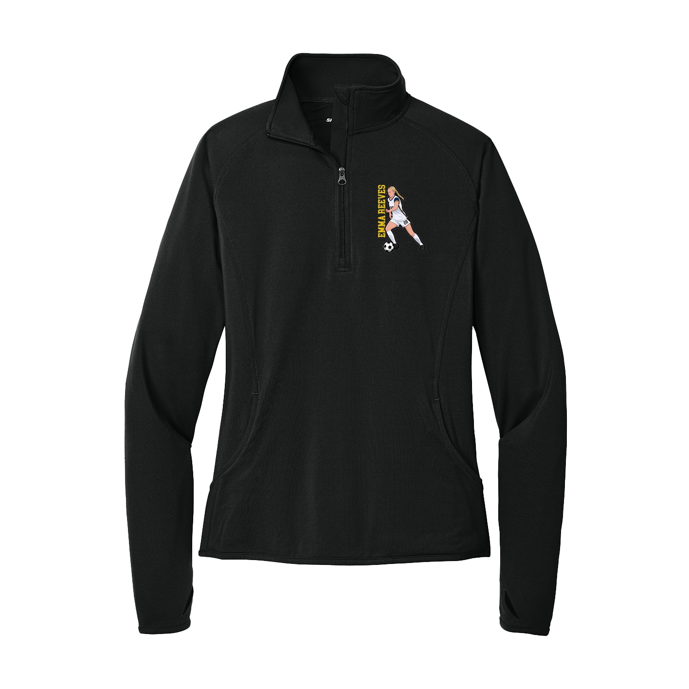 Women's Q-Zip Pullover — Name Vertical in Black