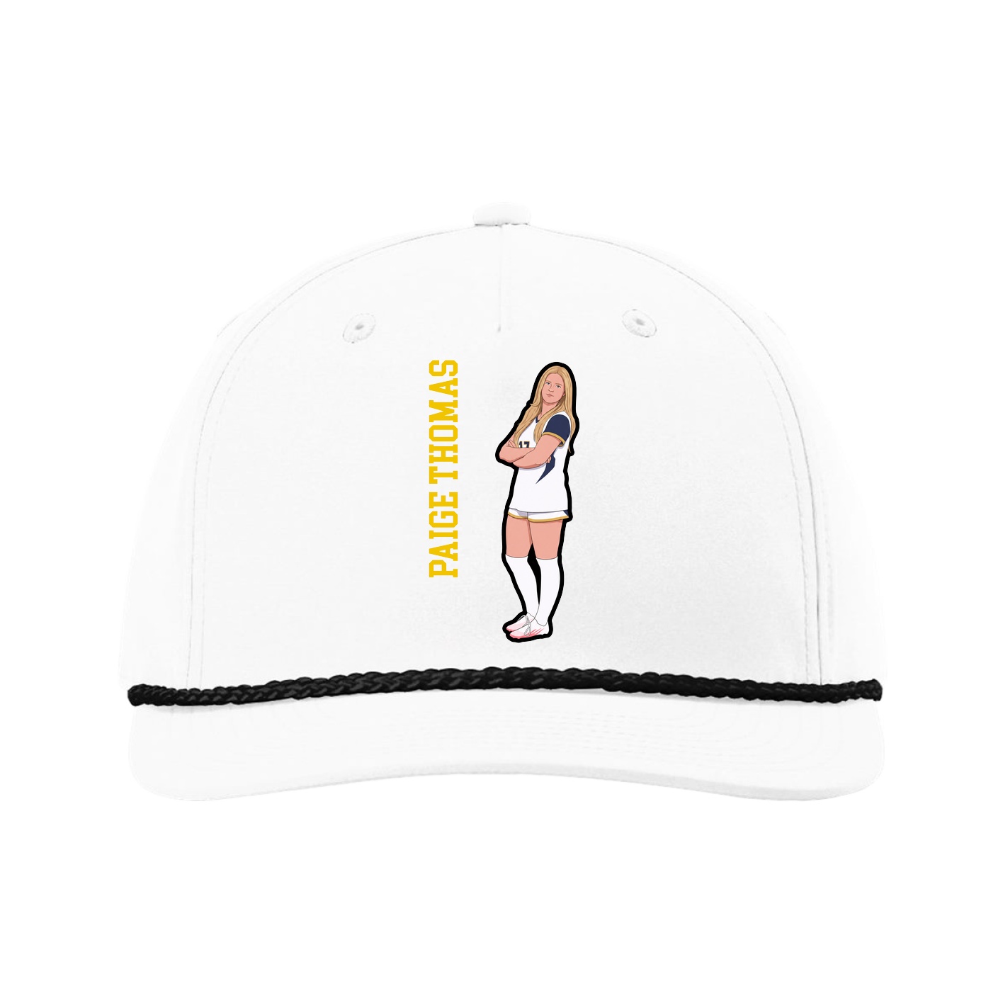 Five-Panel Classic Rope Cap — Name Vertical in White