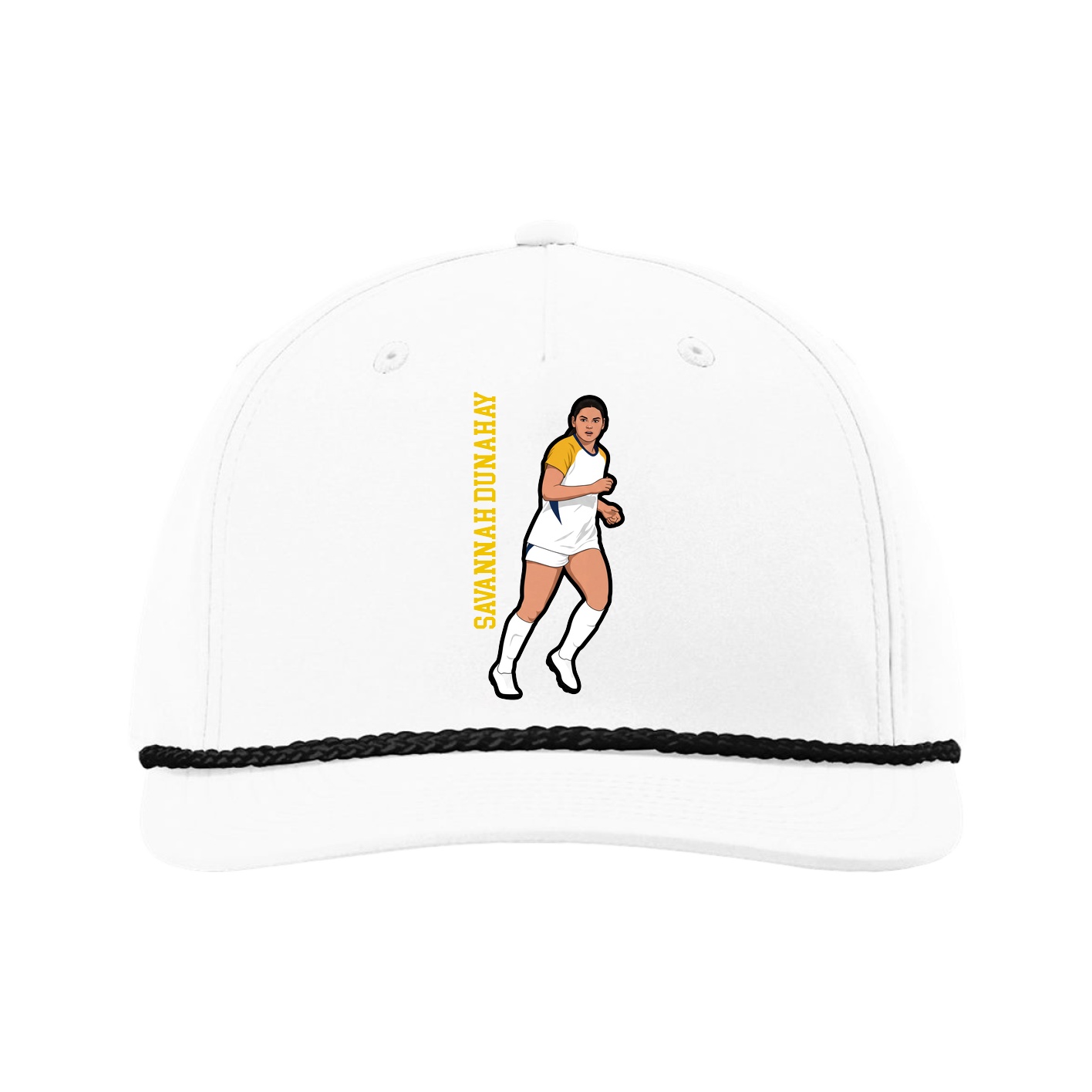 Five-Panel Classic Rope Cap — Name Vertical in White