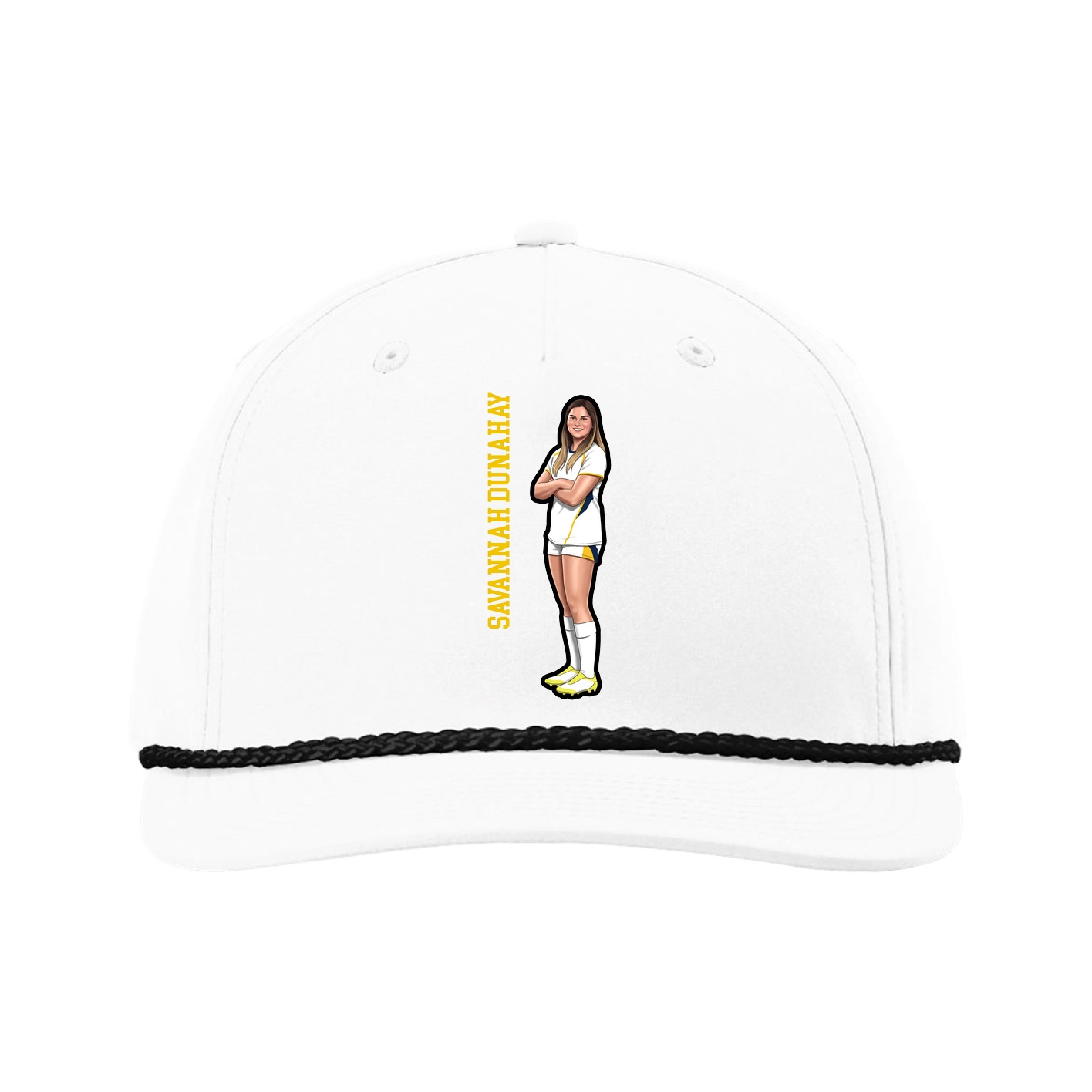 Five-Panel Classic Rope Cap — Name Vertical in White