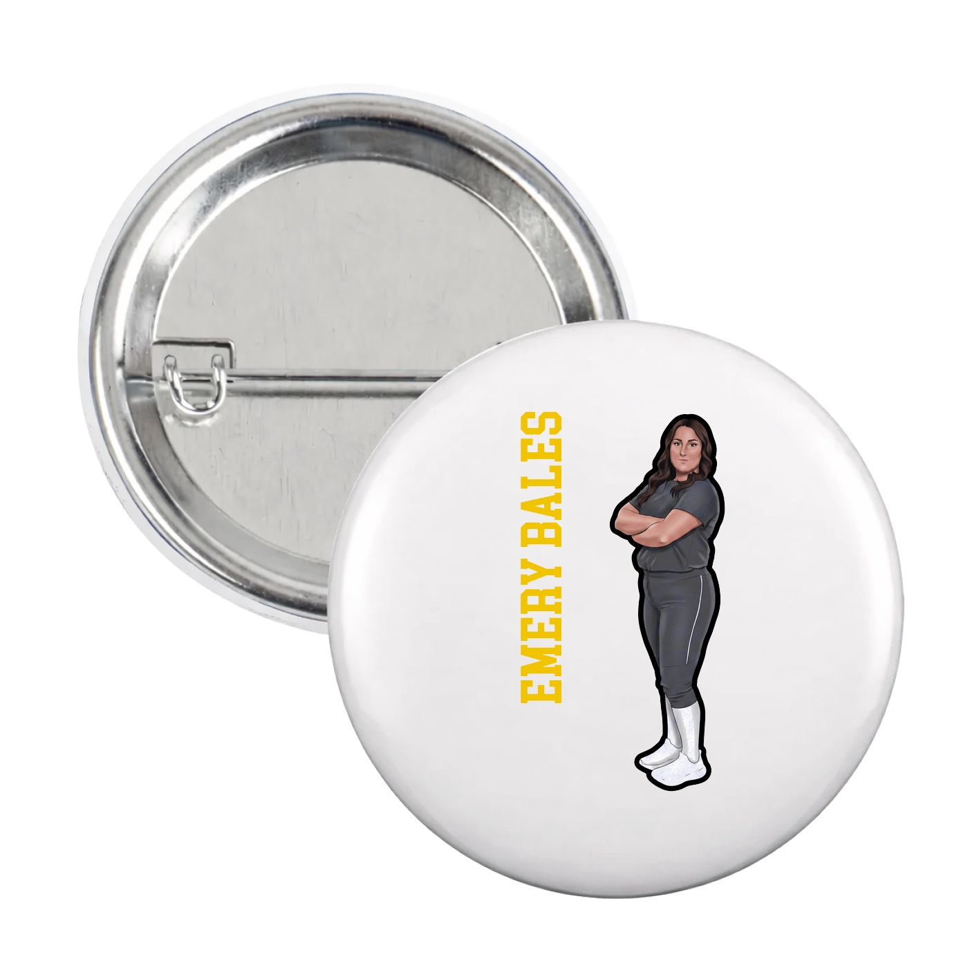 Game Day Button — Name Vertical in White