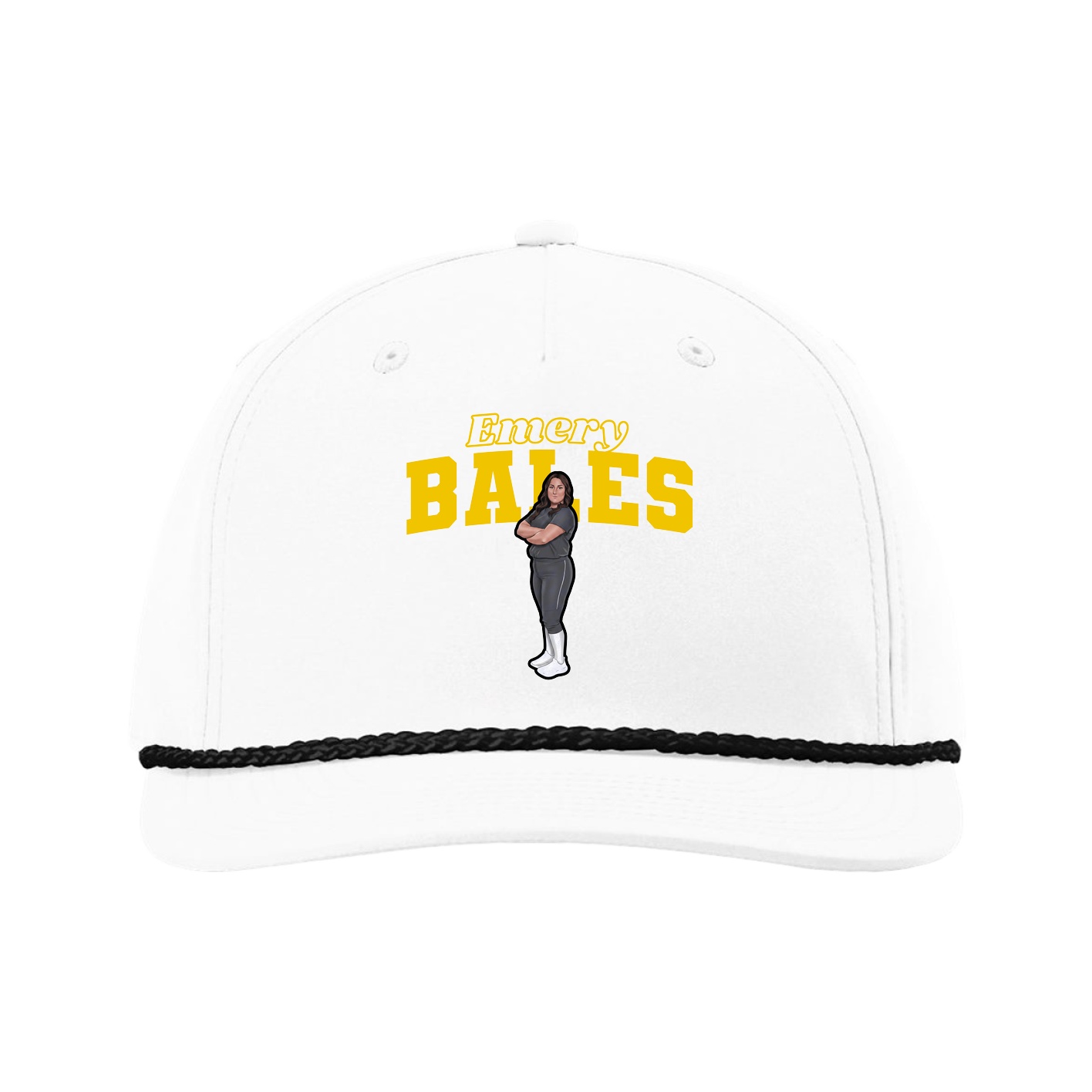 Five-Panel Classic Rope Cap — Name Arch in White