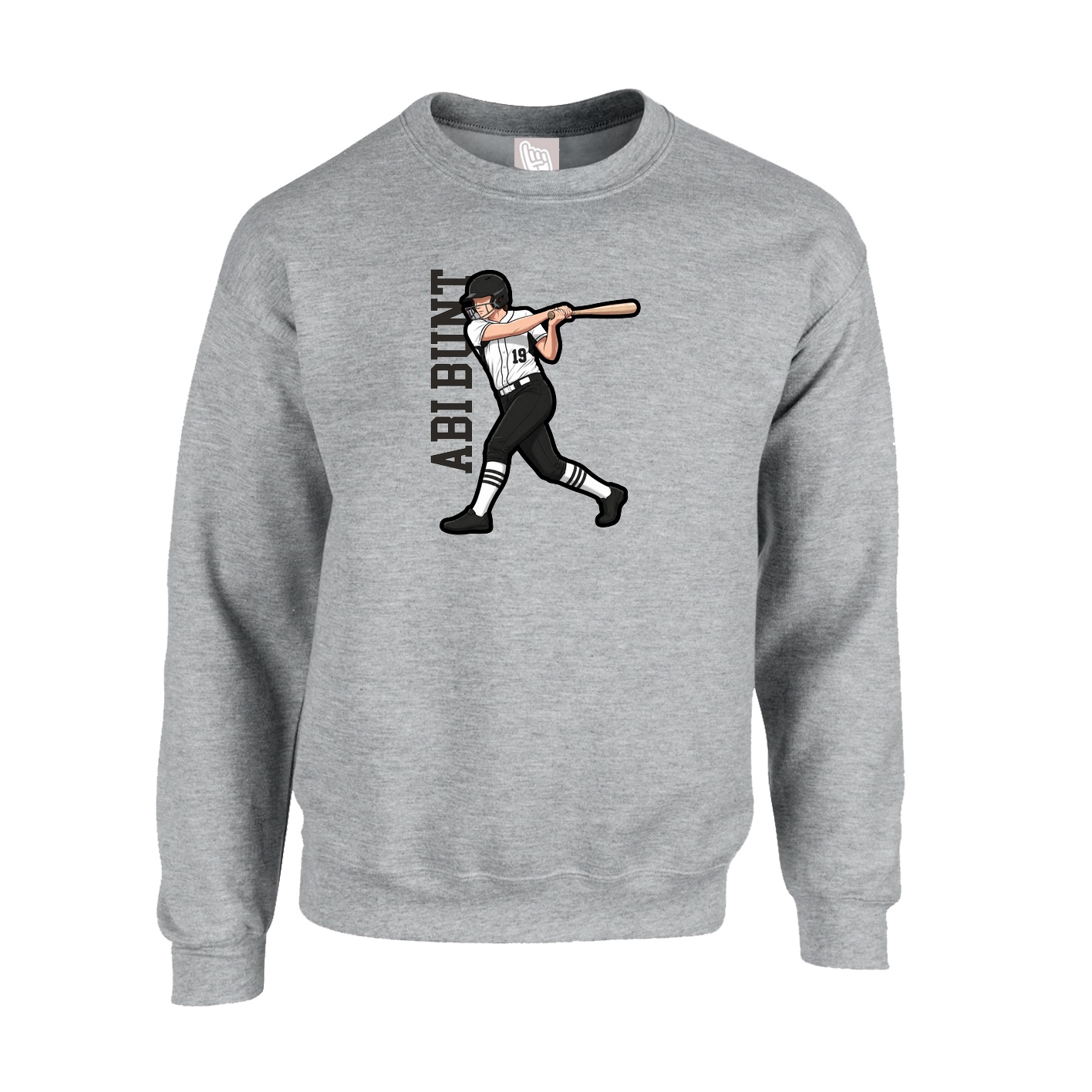 Fleece Crew — Name Vertical in Grey