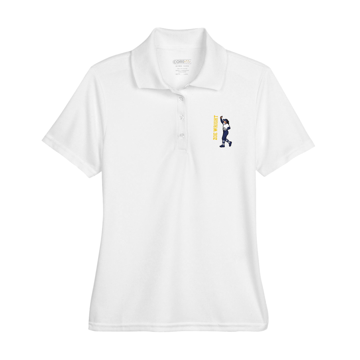 Womens Performance Polo — Name Vertical in White
