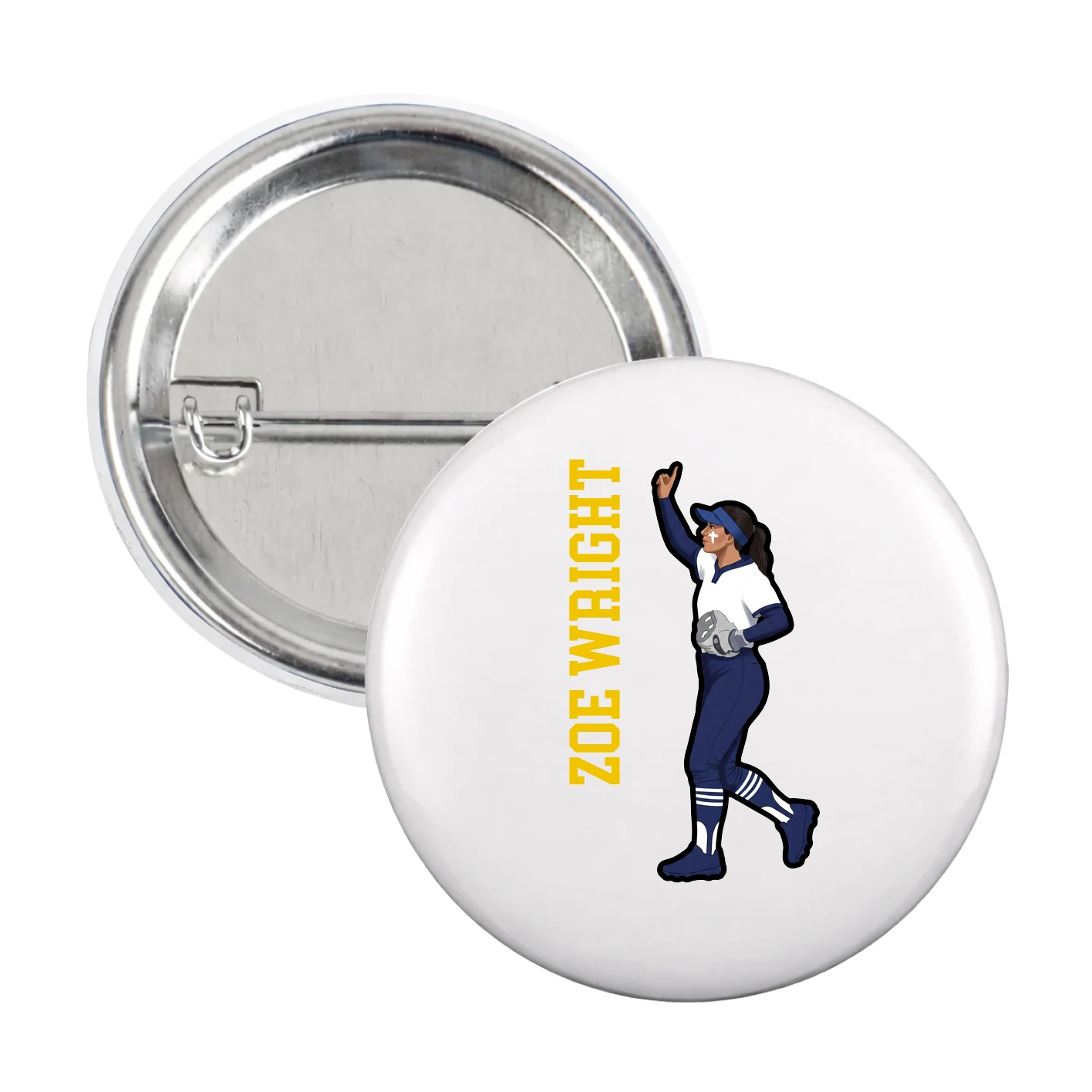 Game Day Button — Name Vertical in White