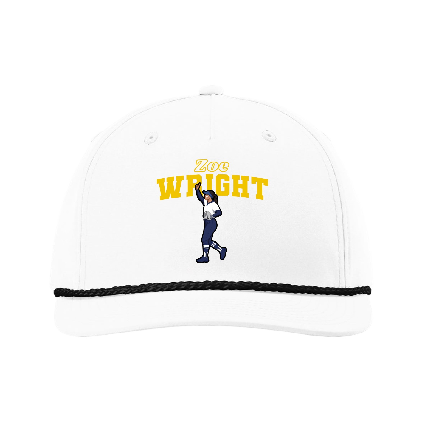 Five-Panel Classic Rope Cap — Name Arch in White