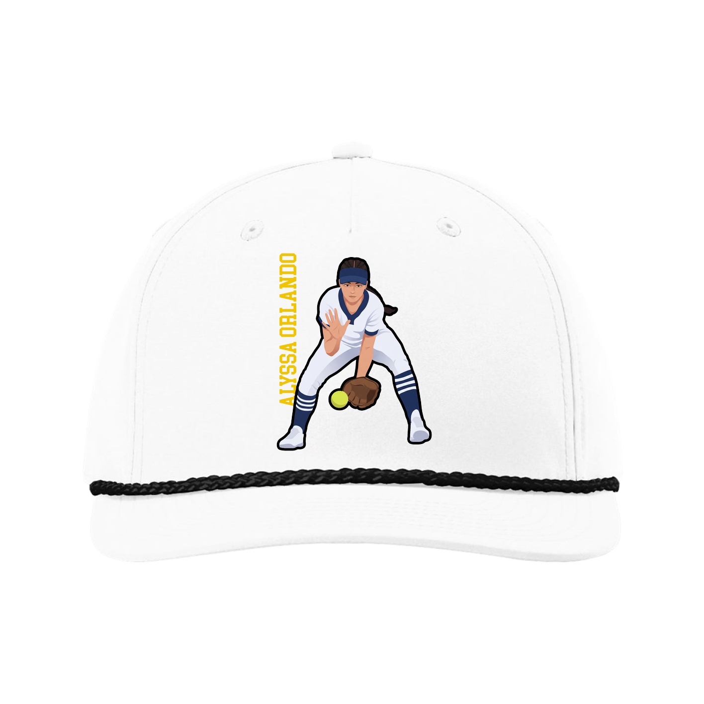 Five-Panel Classic Rope Cap — Name Vertical in White