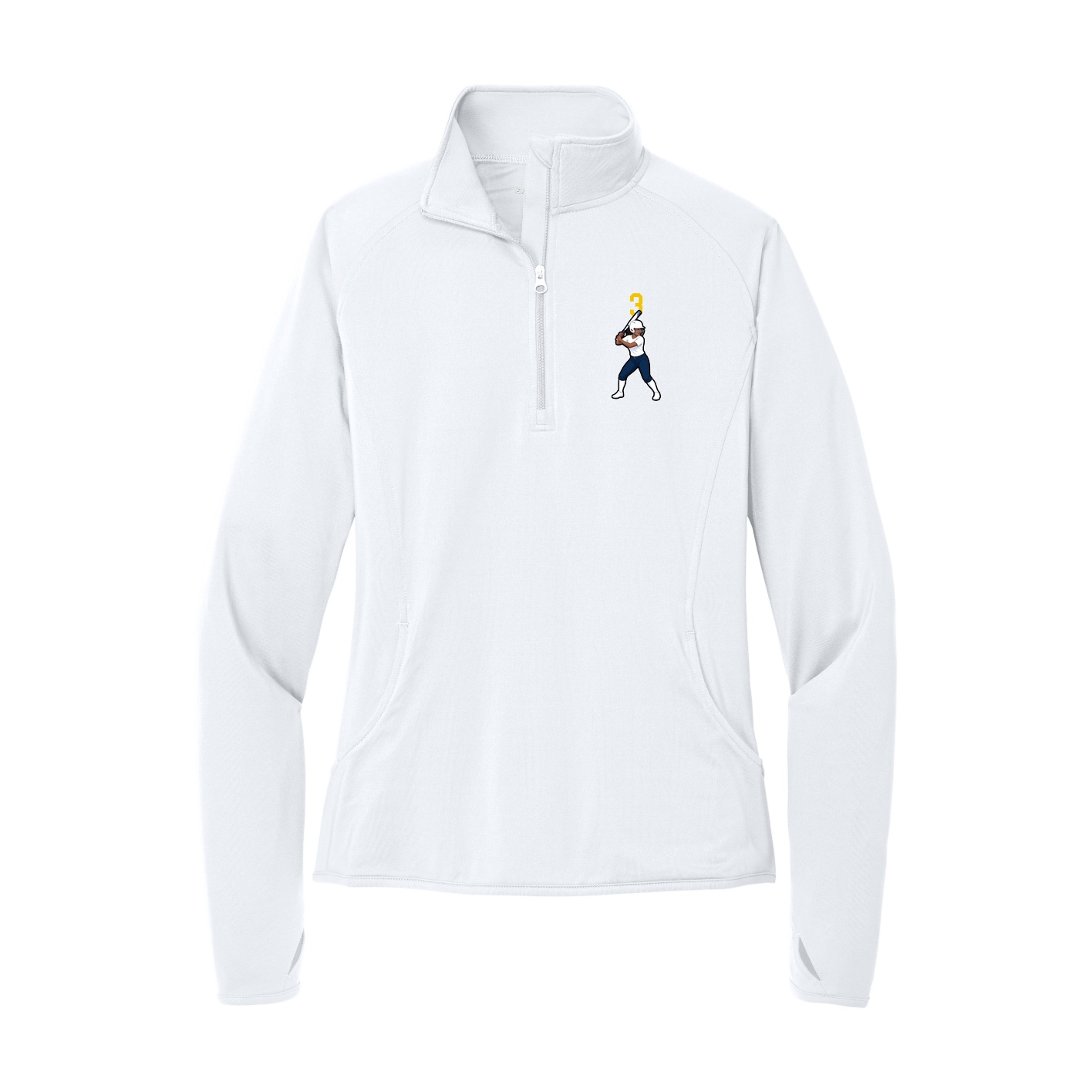 Women's Q-Zip Pullover — Number Top in White