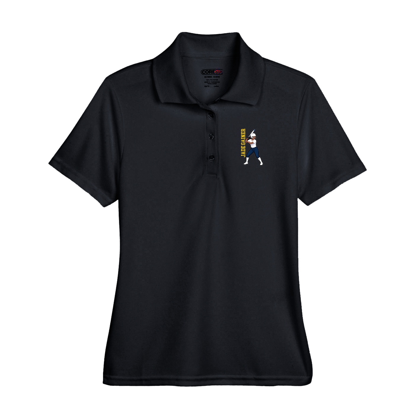 Performance Polo — Name Vertical in Black