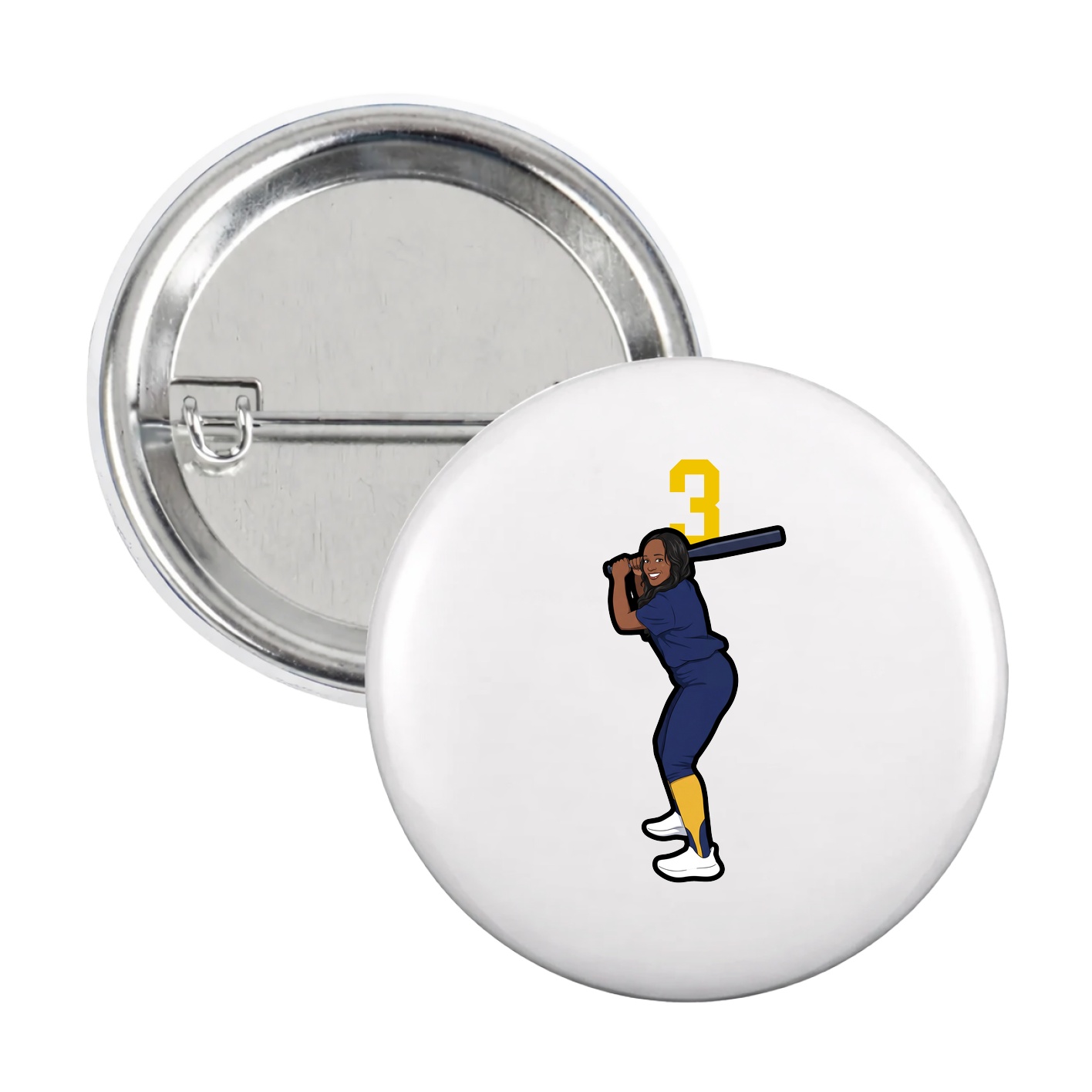 Game Day Button — Number Top in White