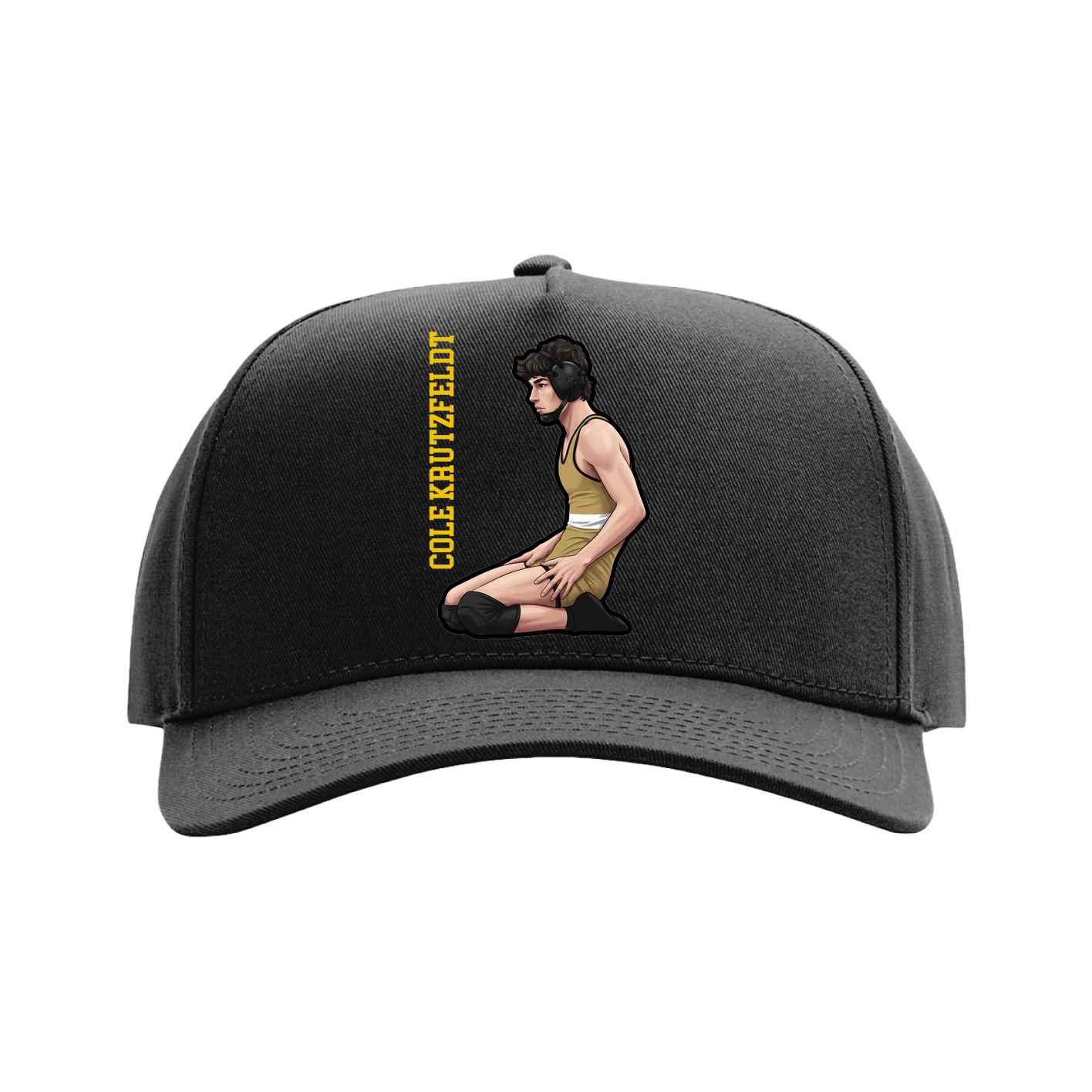 Full Fabric Five-Panel Champ Cap — Name Vertical in Black