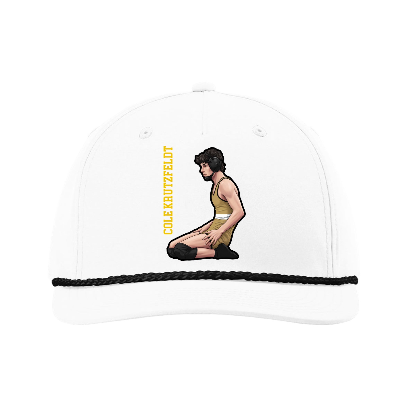Five-Panel Classic Rope Cap — Name Vertical in White