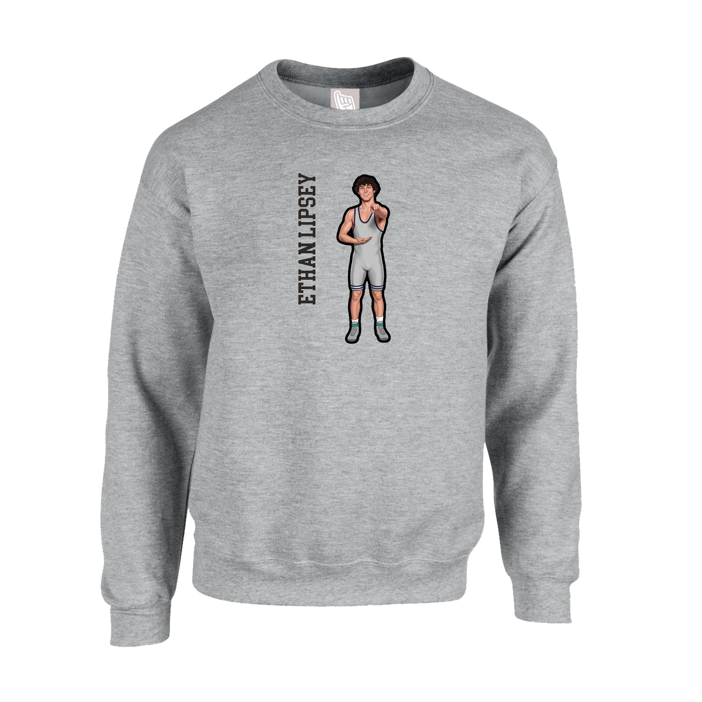 Fleece Crew — Name Vertical in Grey