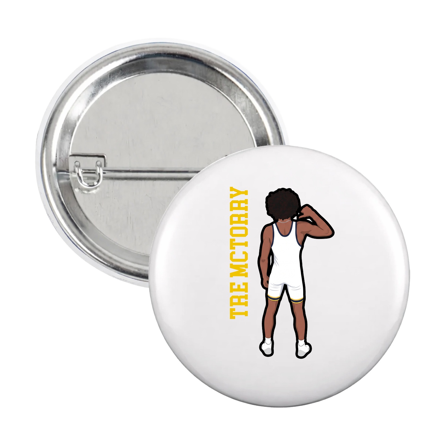 Game Day Button — Name Vertical in White