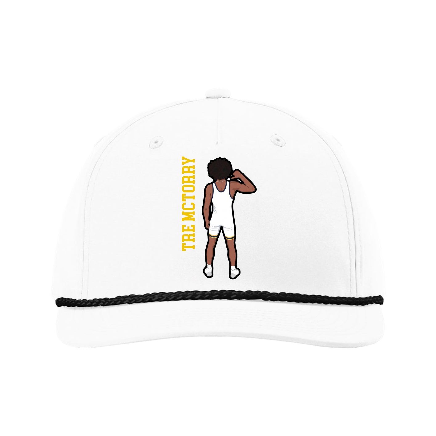 Five-Panel Classic Rope Cap — Name Vertical in White
