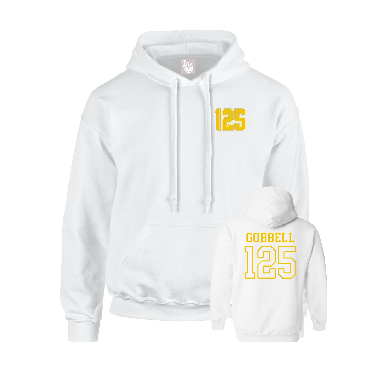 Youth Hoodie — Chest Back in White