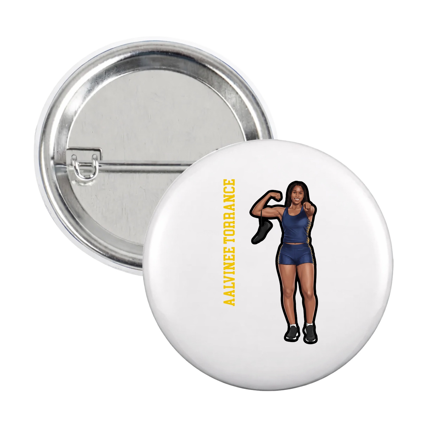 Game Day Button — Name Vertical in White