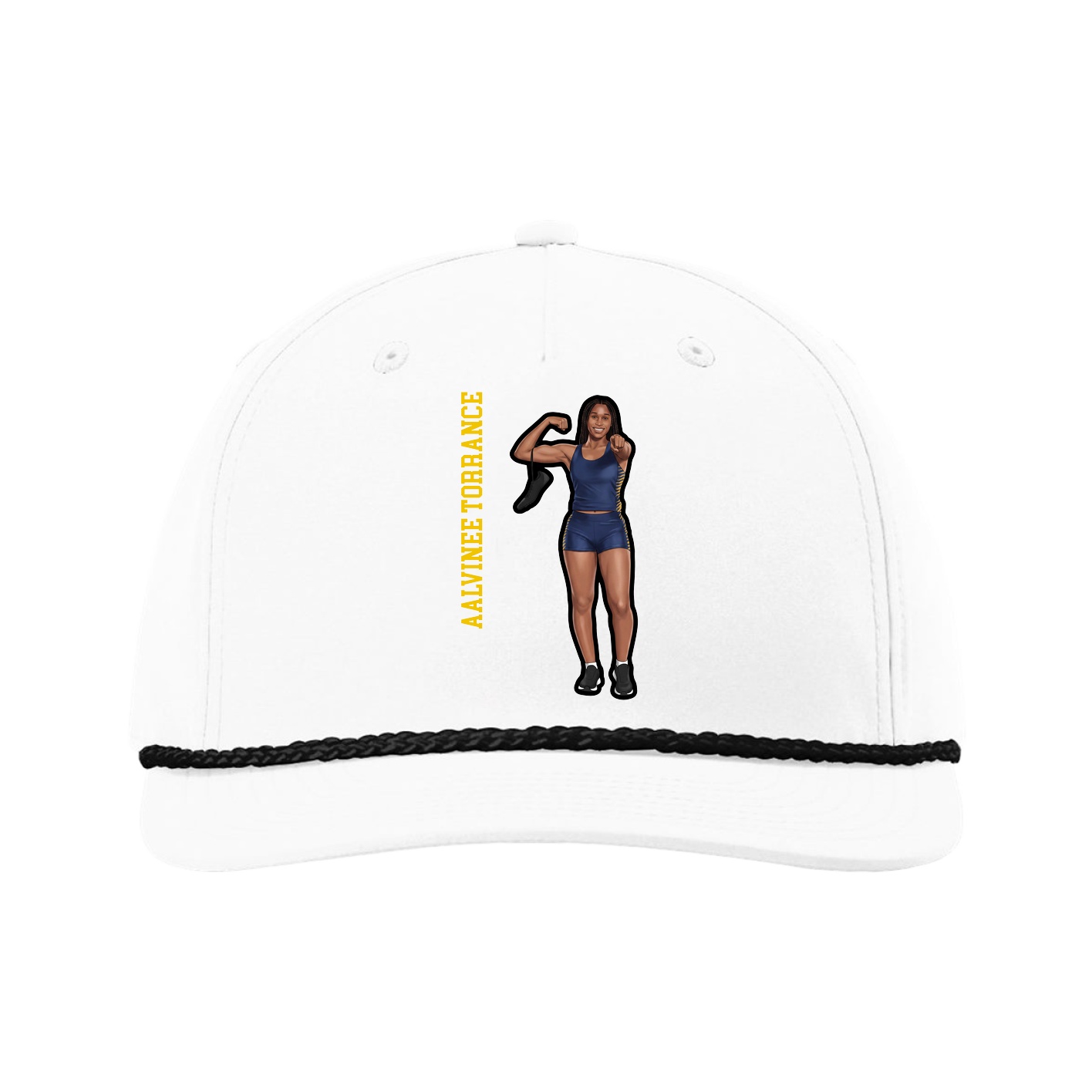 Five-Panel Classic Rope Cap — Name Vertical in White
