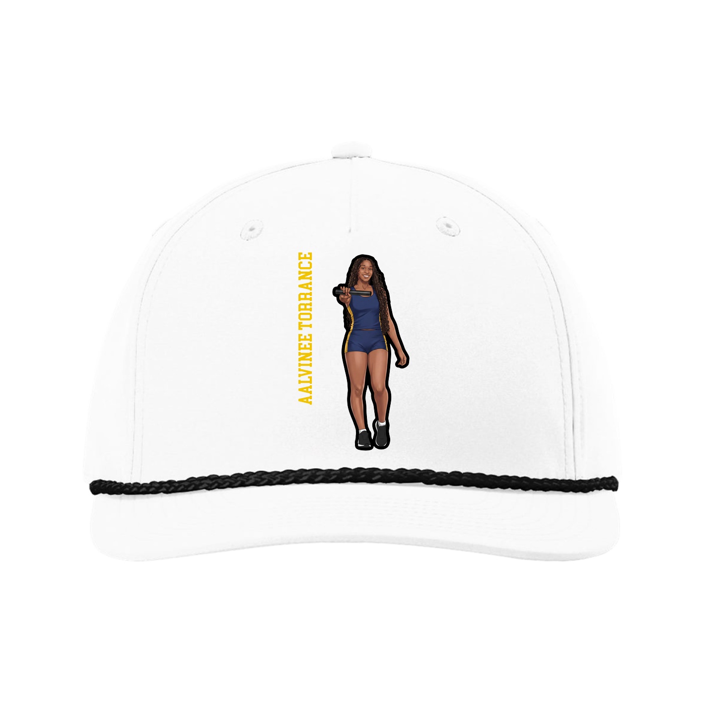 Five-Panel Classic Rope Cap — Name Vertical in White