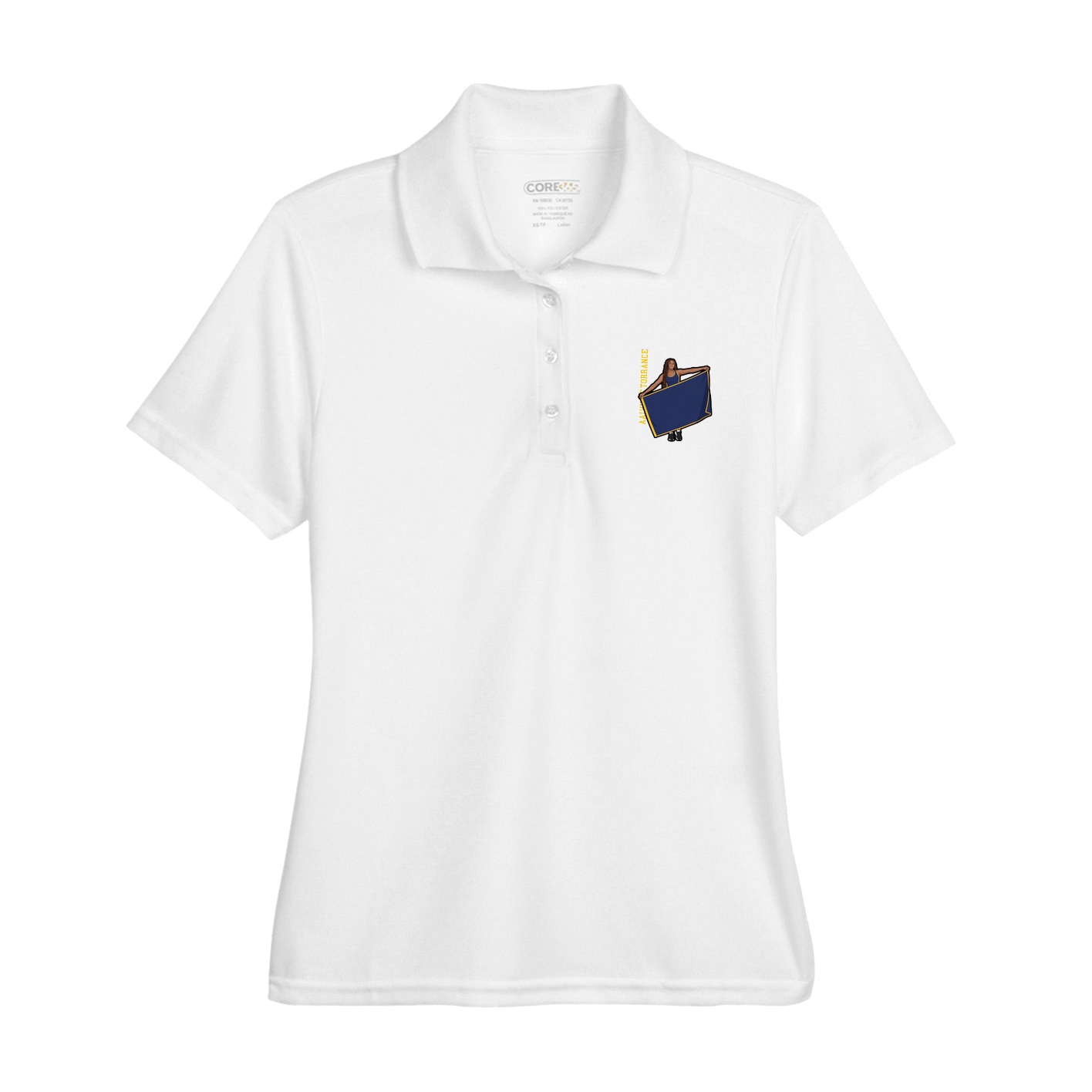 Womens Performance Polo — Name Vertical in White