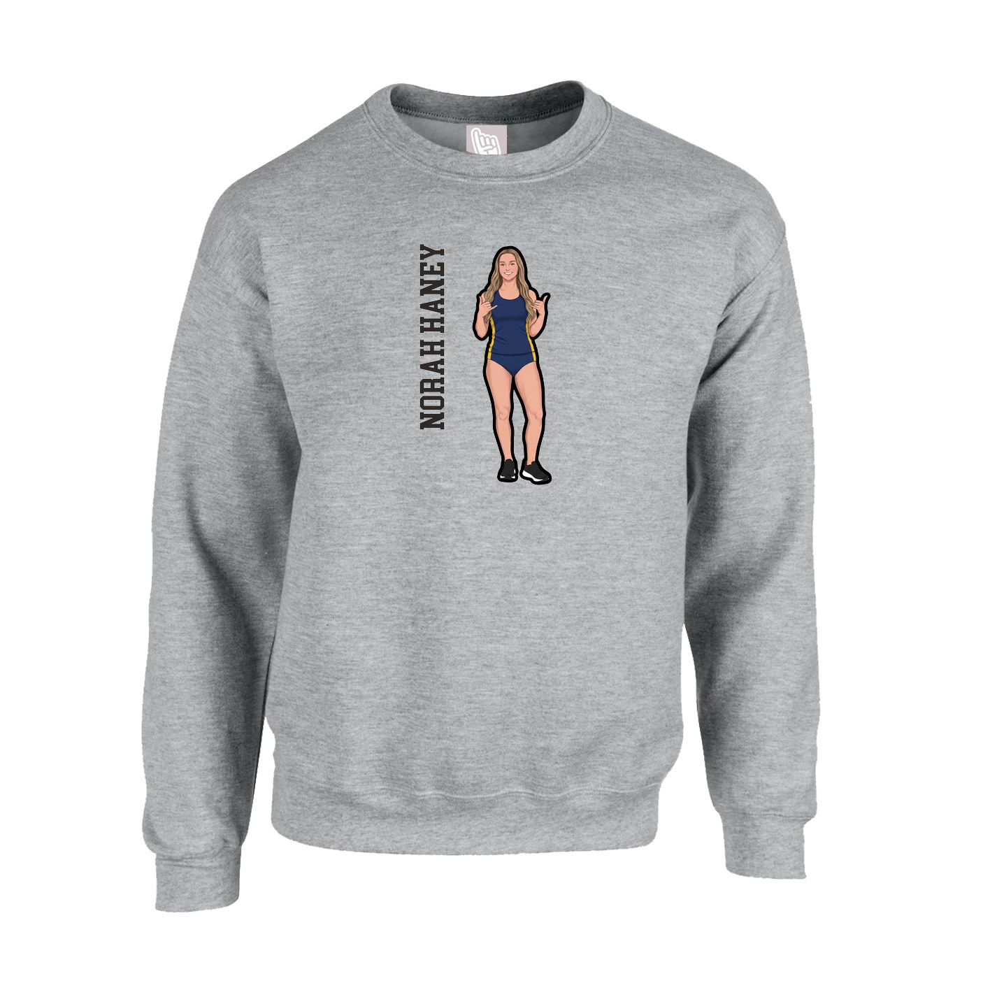 Fleece Crew — Name Vertical in Grey