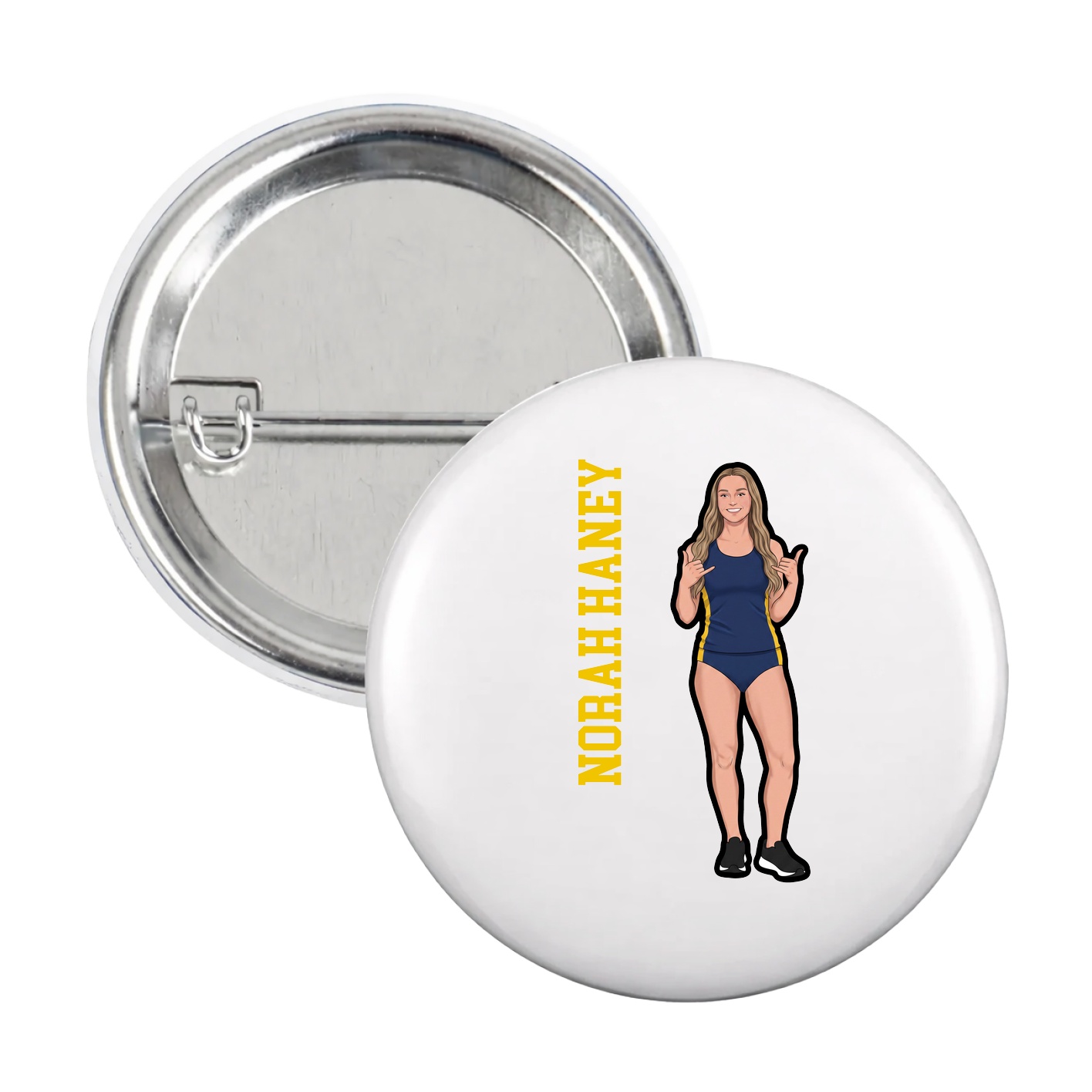 Game Day Button — Name Vertical in White