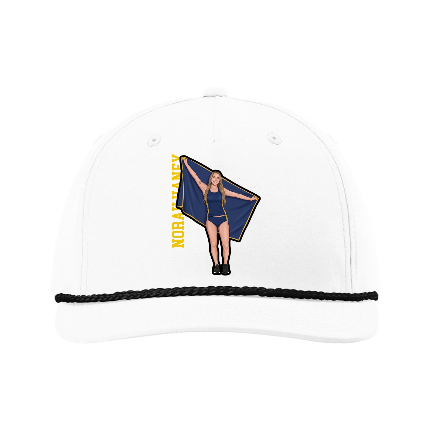 Five-Panel Classic Rope Cap — Name Vertical in White