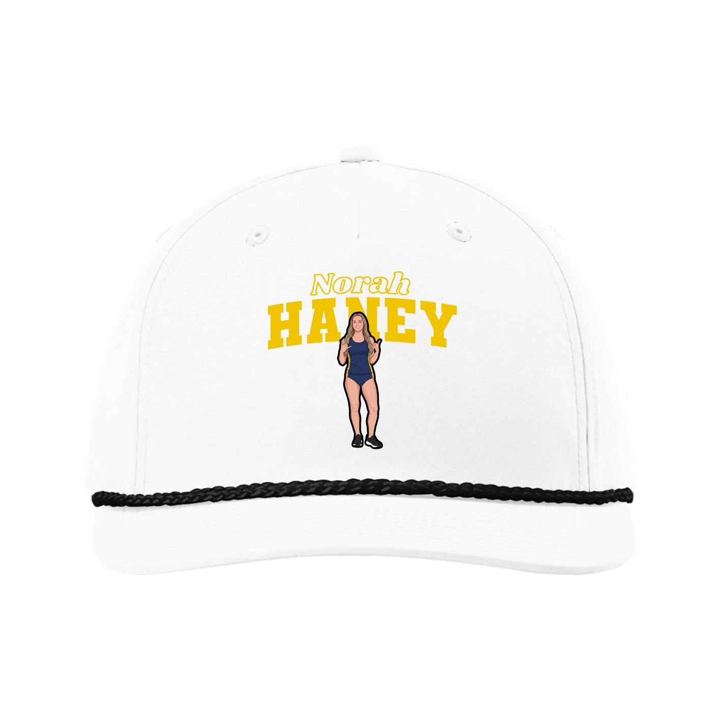 Five-Panel Classic Rope Cap — Name Arch in White