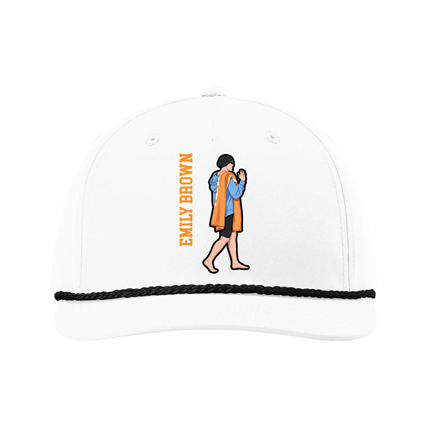 Five-Panel Classic Rope Cap — Name Vertical in White