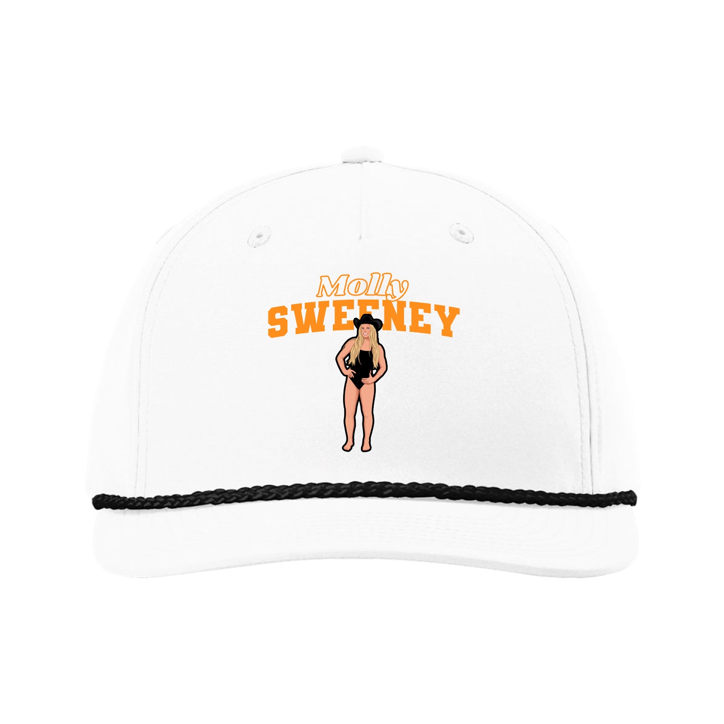 Five-Panel Classic Rope Cap — Name Arch in White