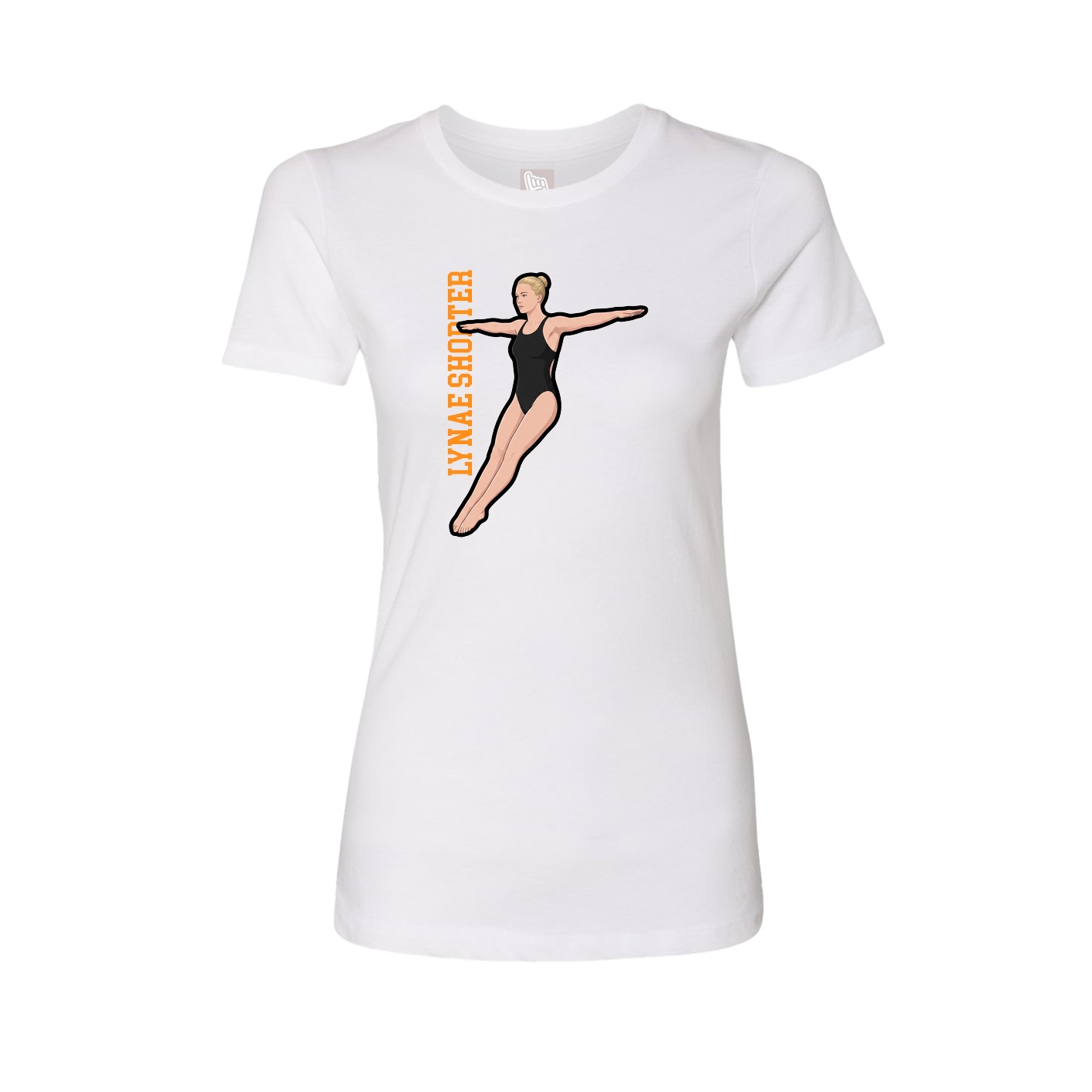 Fitted Women's Tee — Name Vertical in White