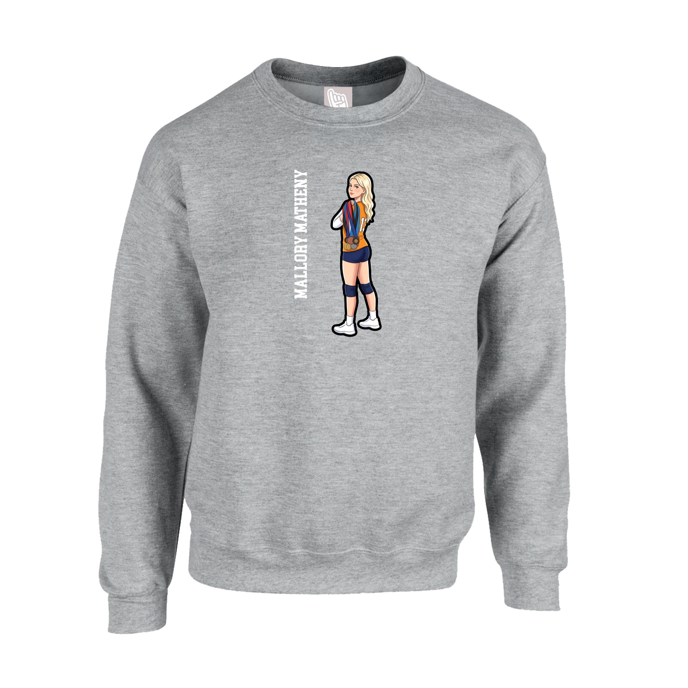 Fleece Crew — Name Vertical in Grey