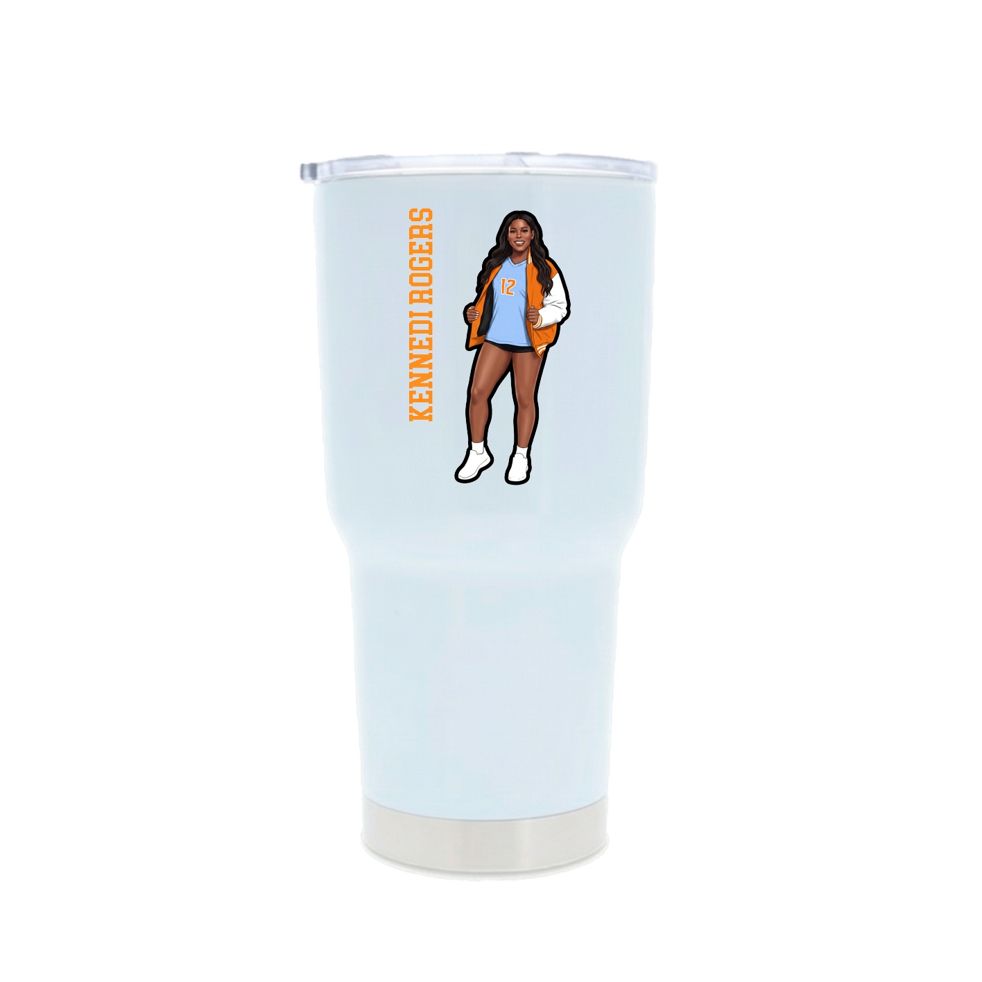 30oz Stainless Steel Tumbler — Name Vertical in White
