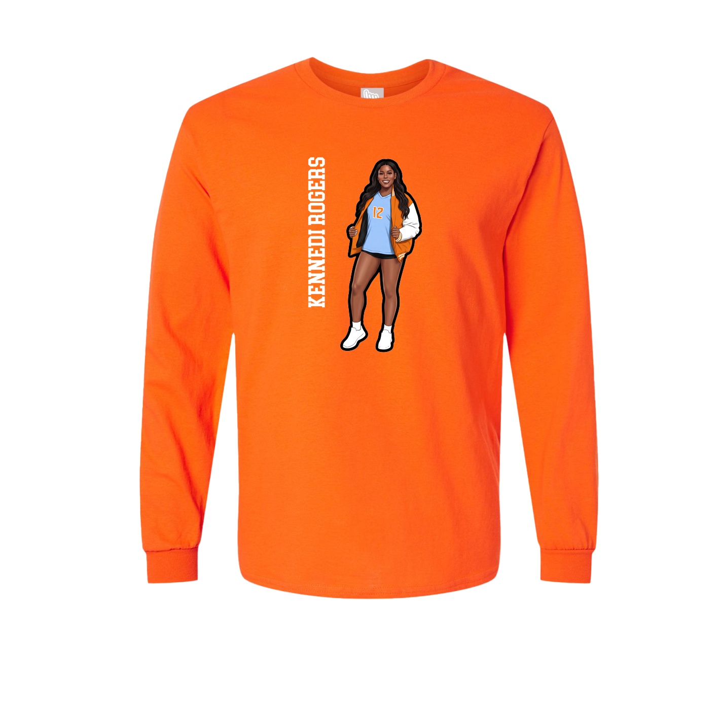 Long Sleeve Tee — Name Vertical in Orange