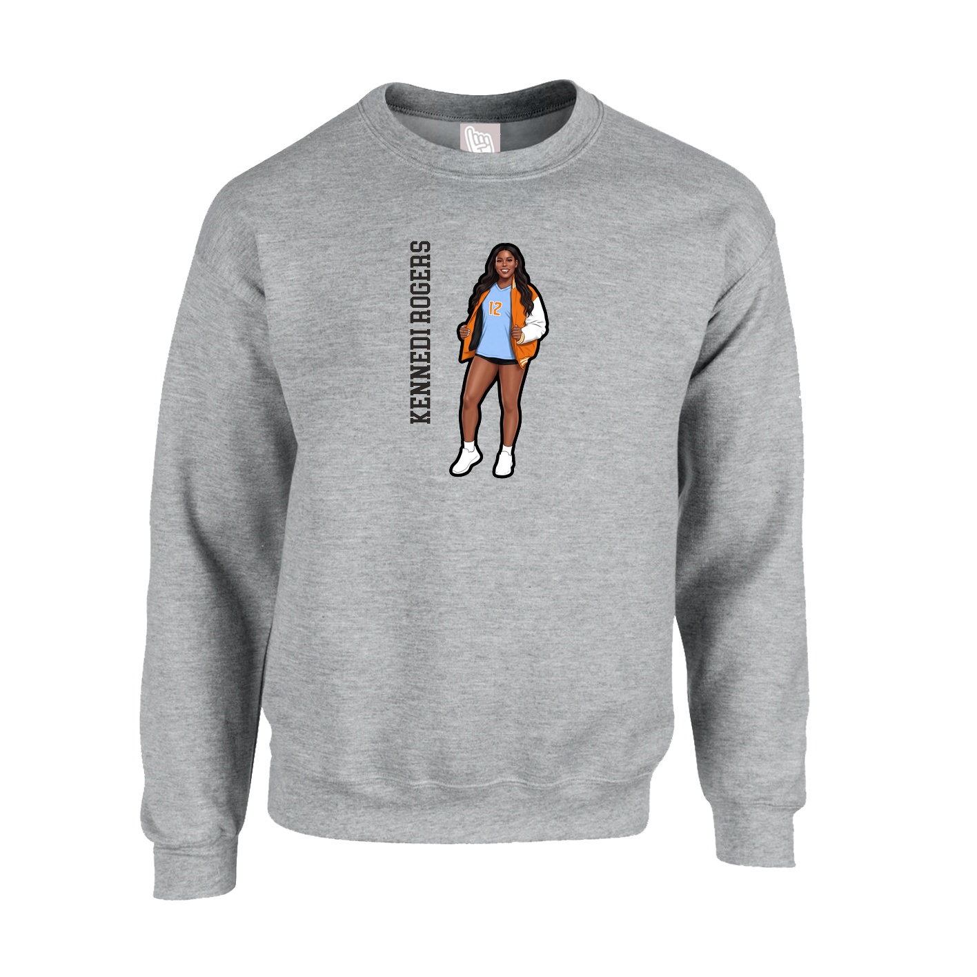 Fleece Crew — Name Vertical in Grey