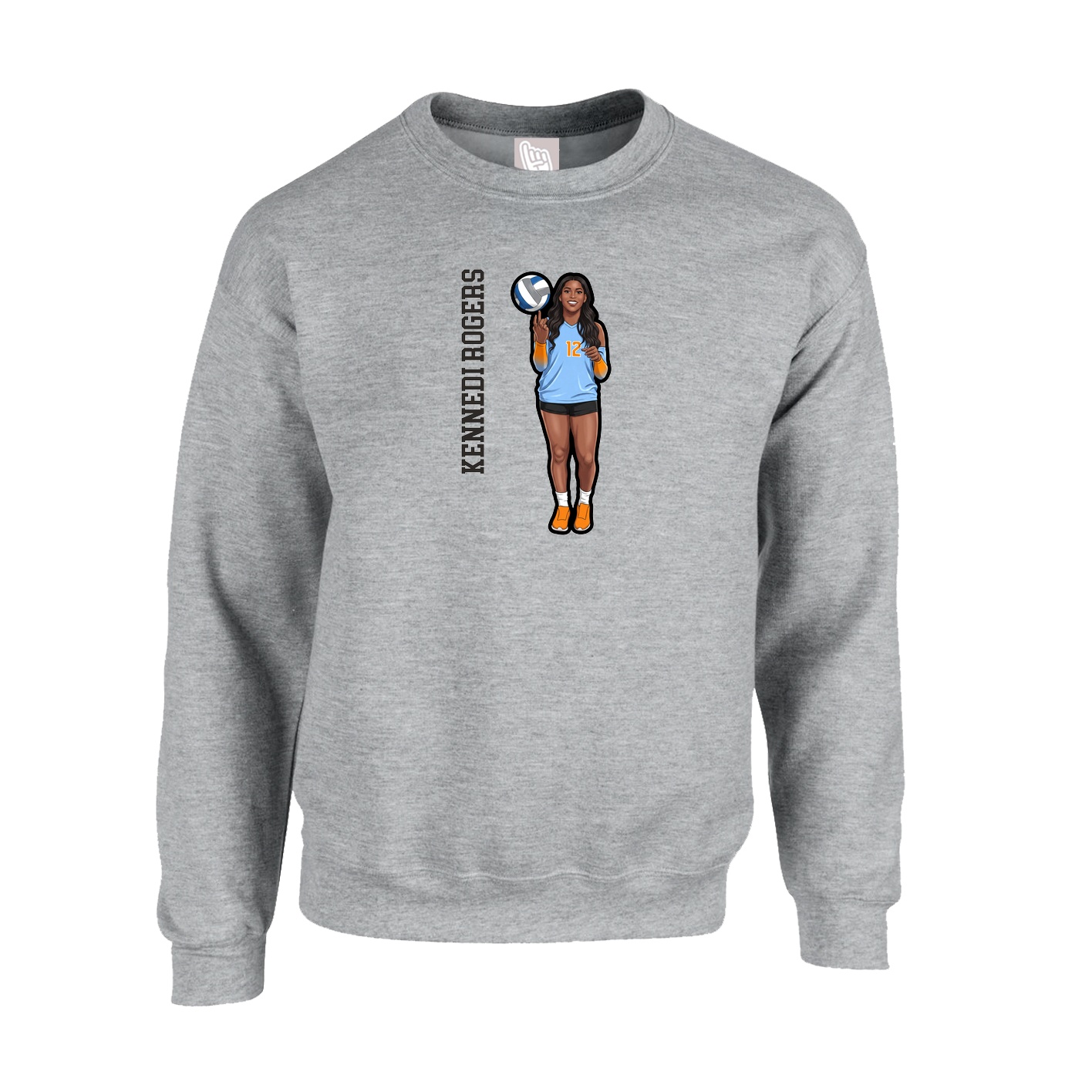 Fleece Crew — Name Vertical in Grey