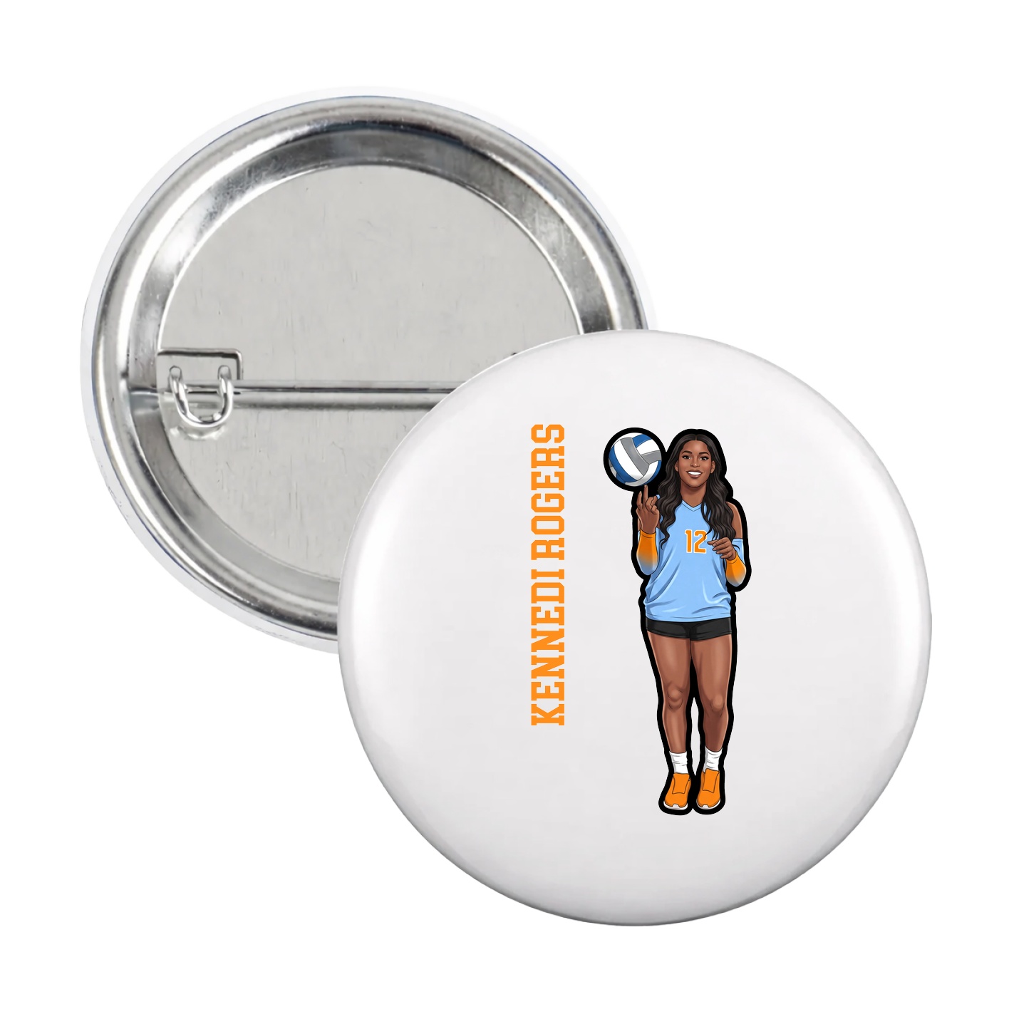 Game Day Button — Name Vertical in White