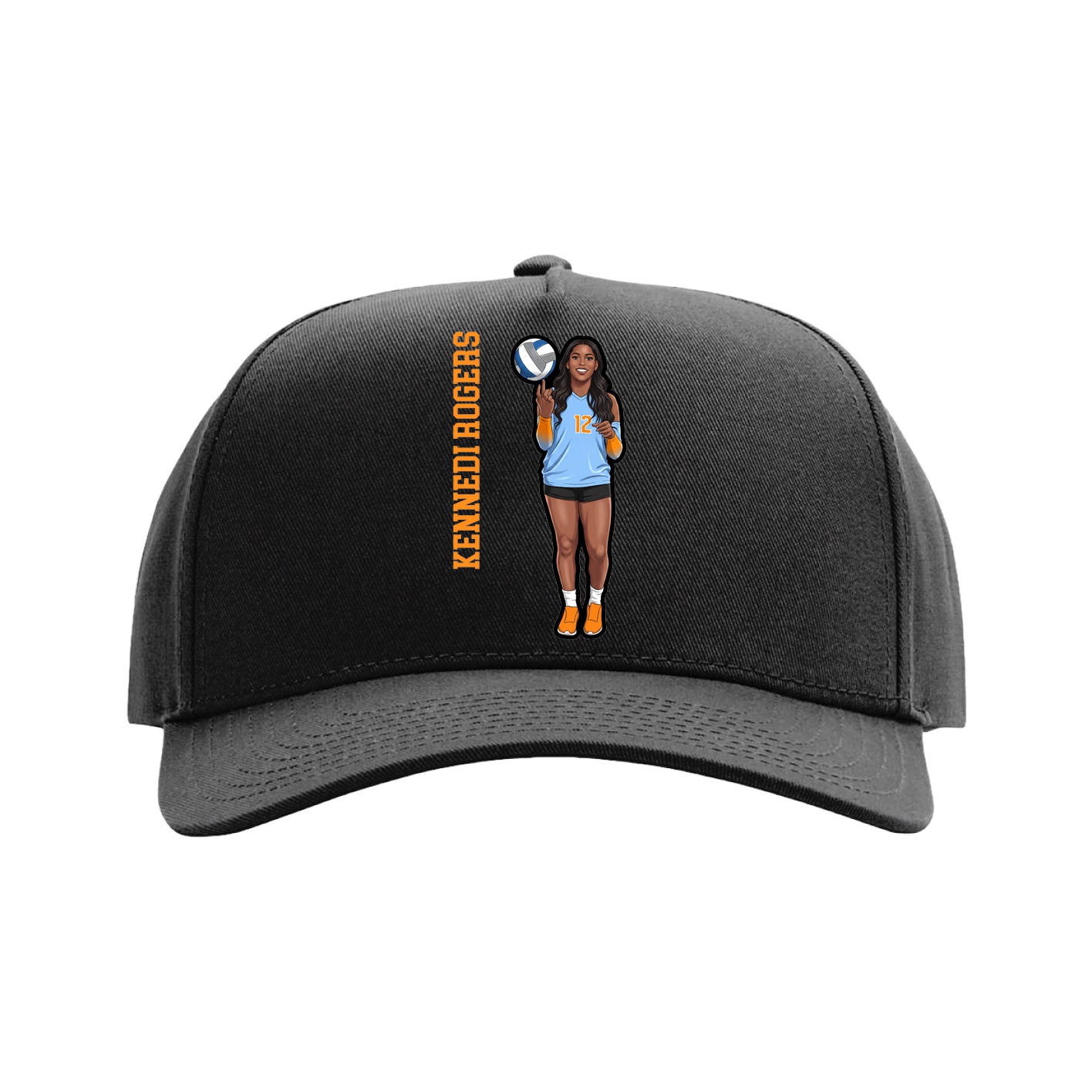 Full Fabric Five-Panel Champ Cap — Name Vertical in Black